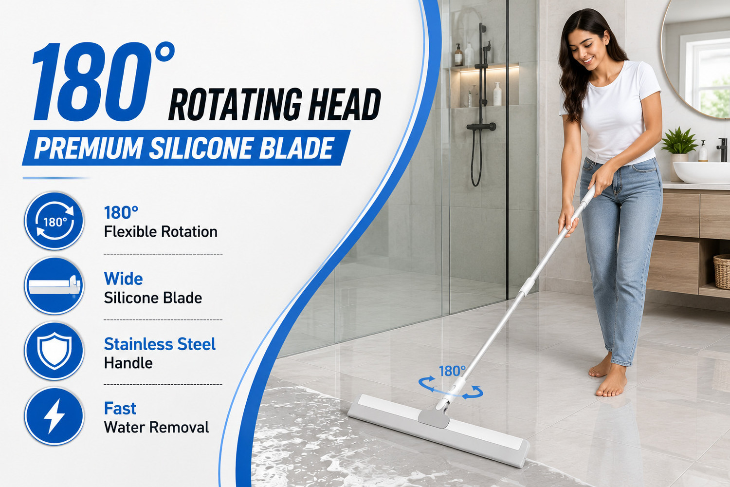 Image of JHWOQU 180 Rotating Silicone Floor Wiper, Magic Broom for Bathroom,Floor Cleaning Silicone Wet and Dry Brush