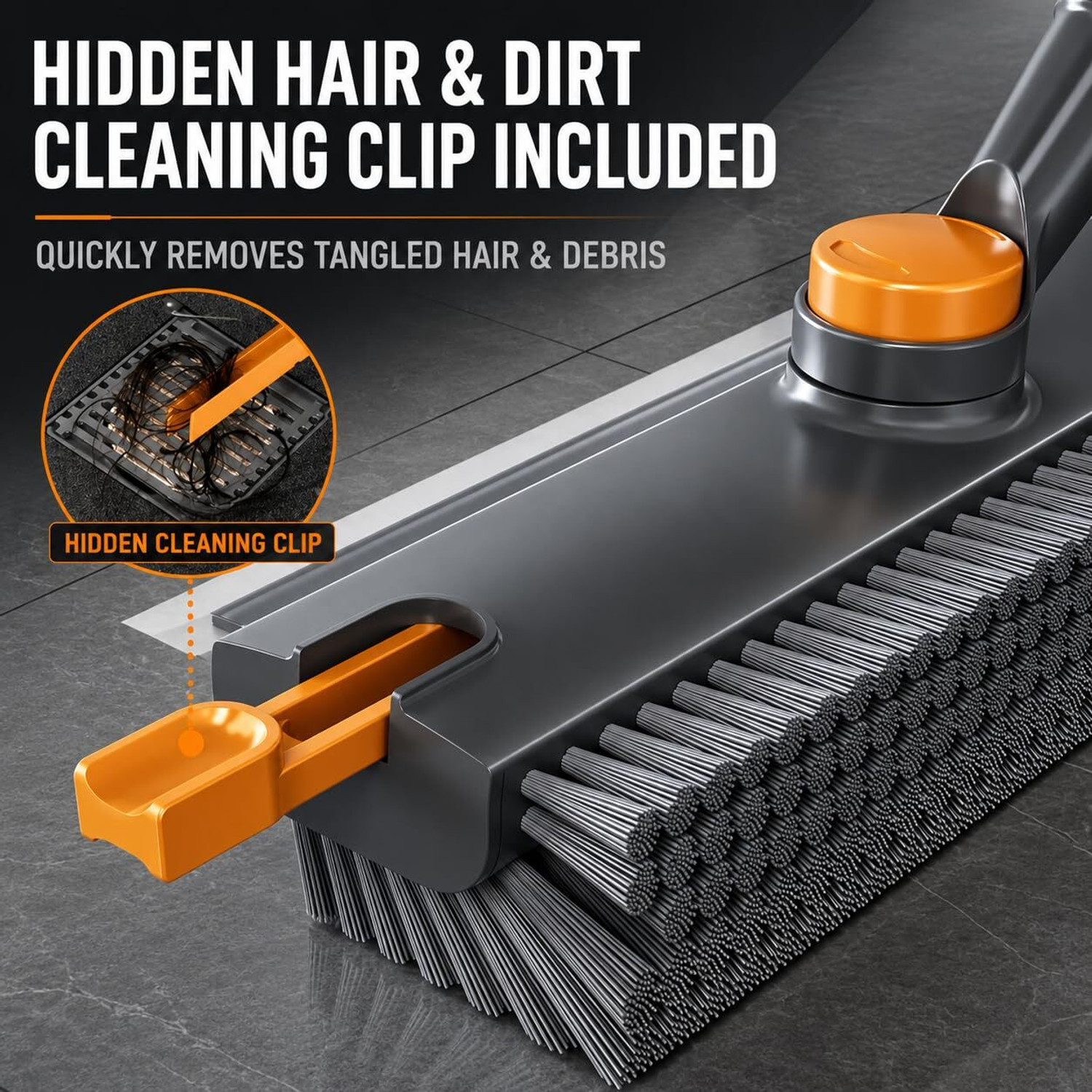 Image of MBVTREADS 3 in 1 Bathroom Cleaning Brush with Wiper - Heavy Duty Long Handle Fiber, Microfibre, Nylon, Plastic Wet and Dry Brush