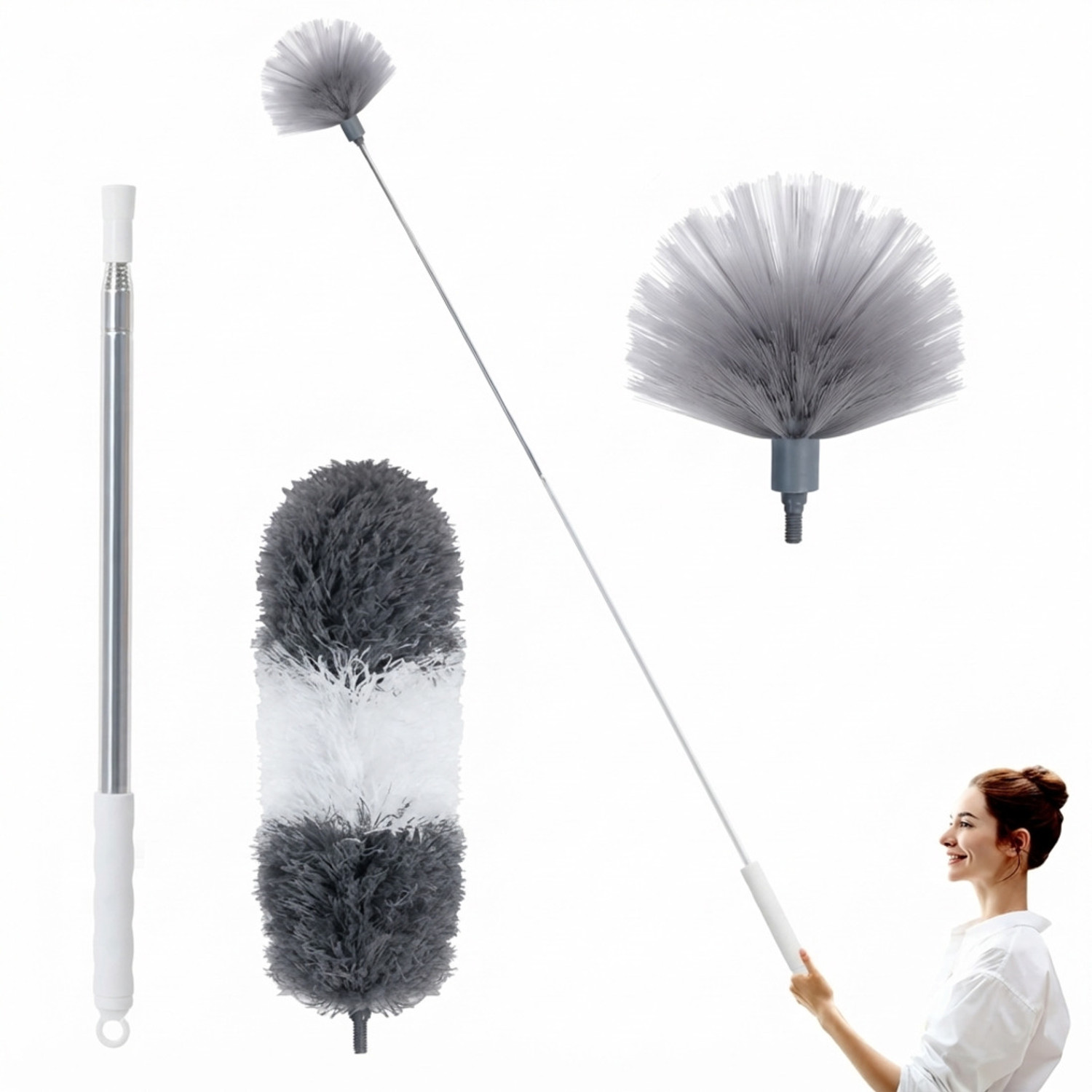 Image of ARPANA BRIGHT 2 in 1 Multi-Purpose Cleaning Foldable Microfiber Cleaning Duster Broom Brush Microfibre Wet and Dry Brush (Grey)