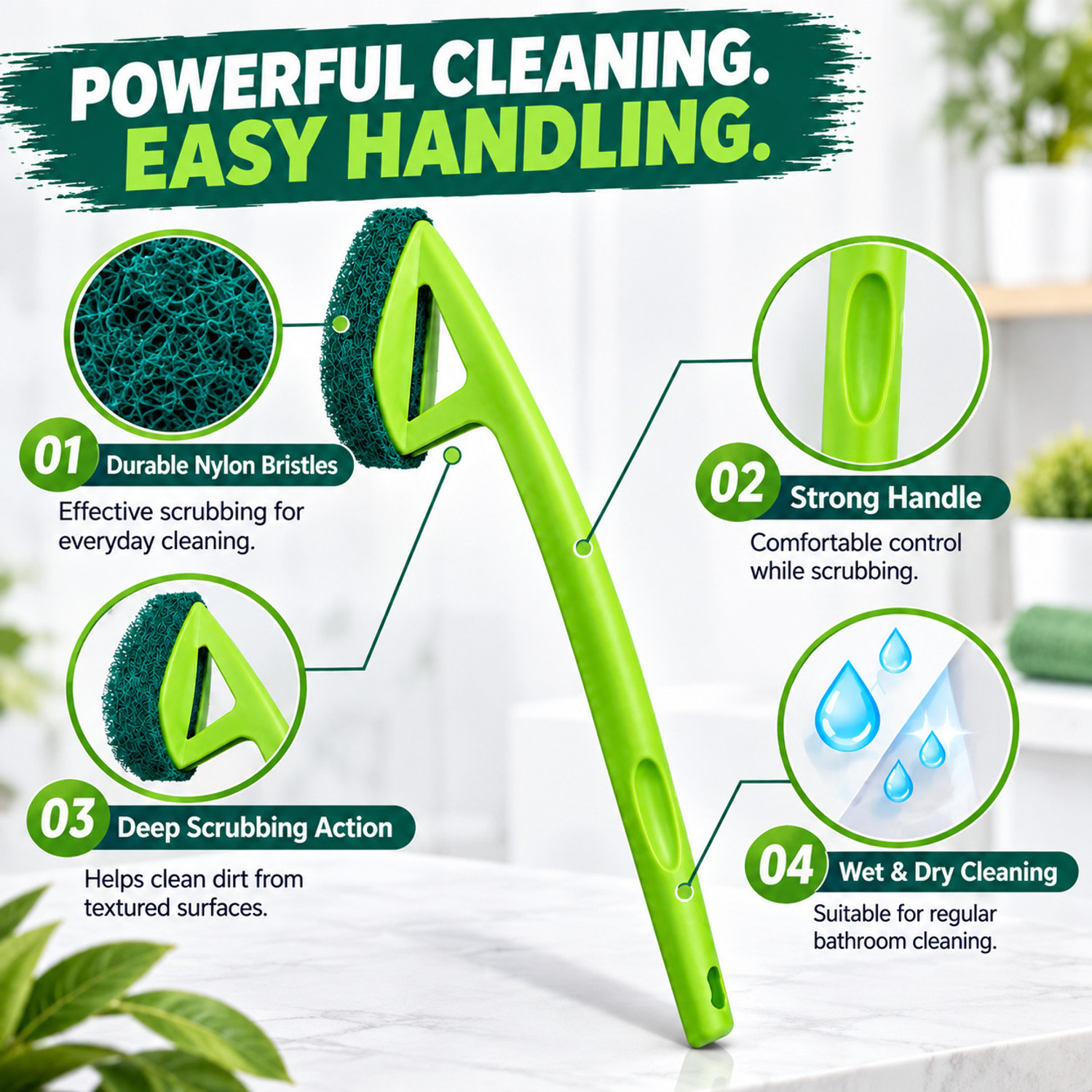 Image of JHWOQU Bathroom Brush scrubber for superior tile cleaning Microfibre Wet and Dry Brush