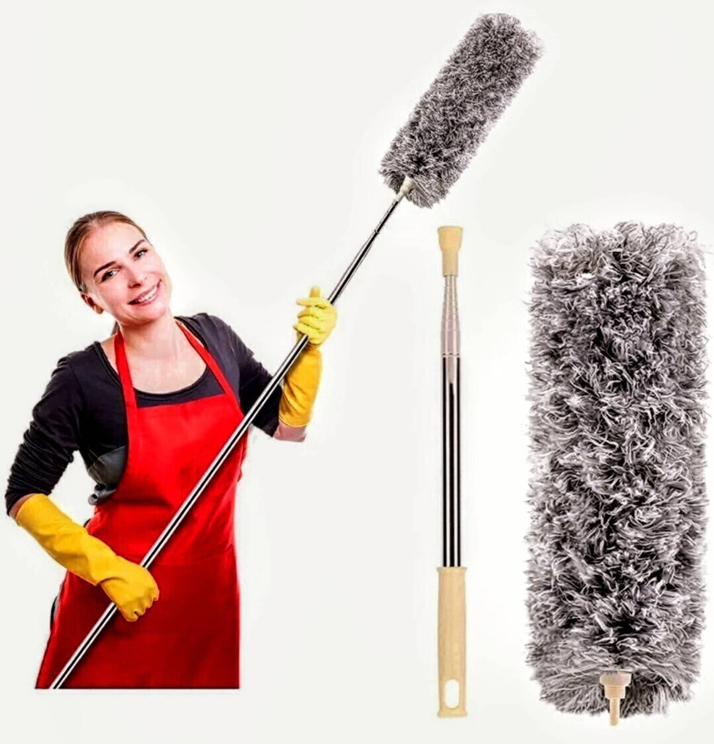 ASHGUJ Flexible Duster for Fan Cleaning Mop with Long Rod | Spider Web Cleaner Stick | Microfibre Dry Brush