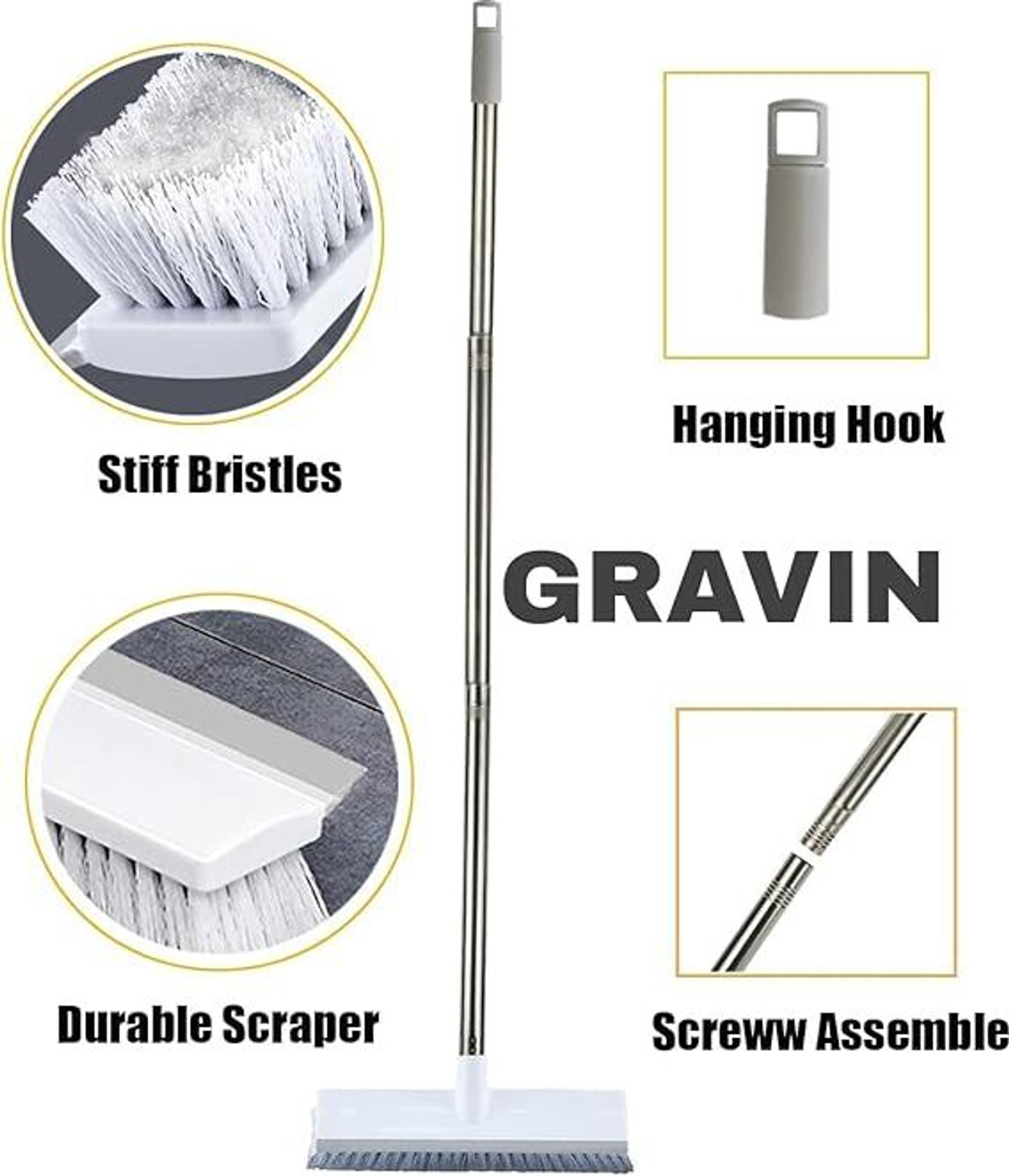 Image of ADP TRADERS 2 in 1 Tile Cleaning Brush Bathroom Floor Scrub with Long Handle Rotatable Brush Microfibre Wet Brush