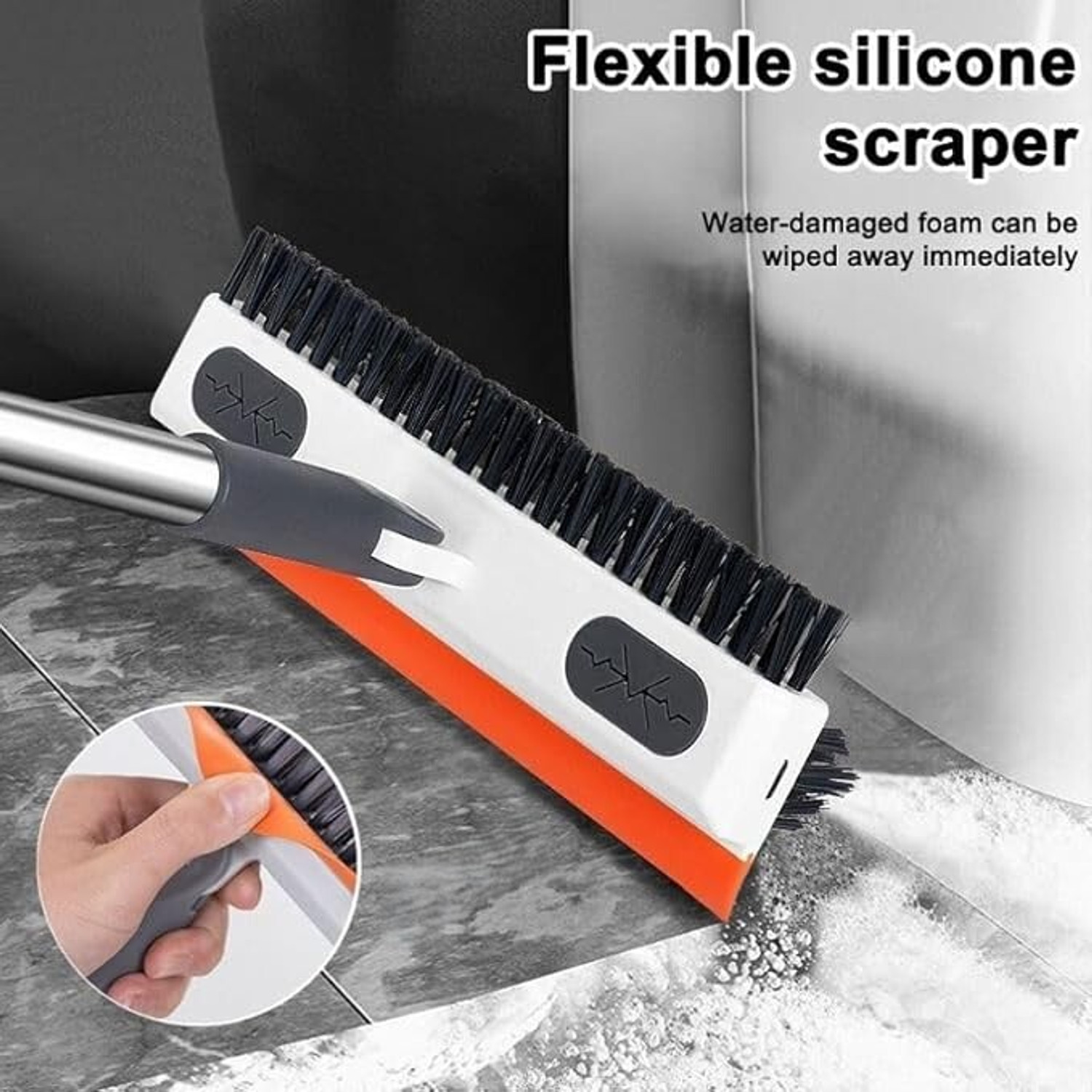Image of ONEFLESH Bathroom Cleaning Brush 3-in-1 Long Handle Floor Wiper 180 Rotate HeavyDuty(AA) Plastic, Silicone Wet and Dry Brush