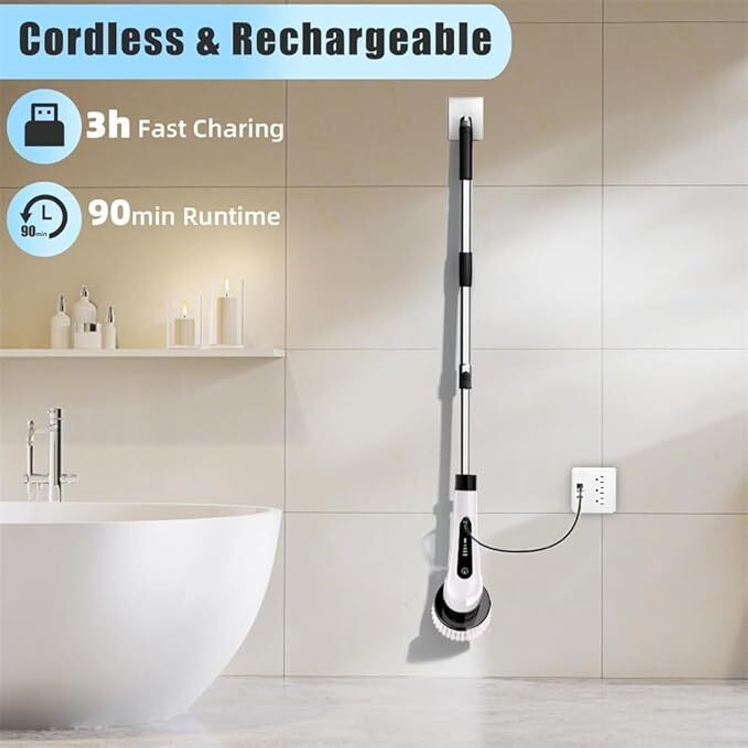 Image of KANALA ENTERPRISE 9-in-1 Cordless Electric Spin Scrubber for Bathroom & Home Plastic Wet and Dry Broom