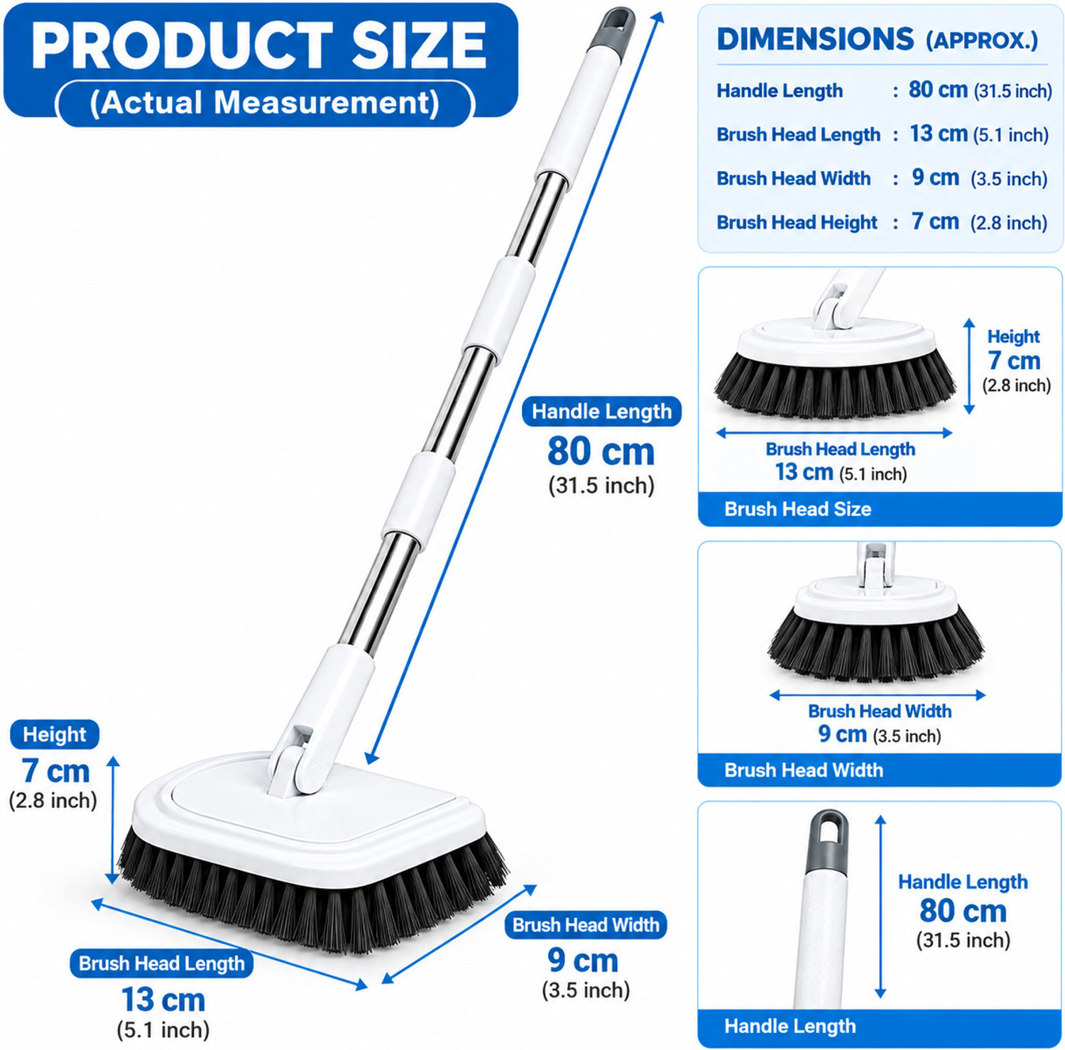 Image of JHWOQU 3 In 1 Bathroom Cleaning Brush Long Handle | Heavy Duty Floor Scrub Brush (White)