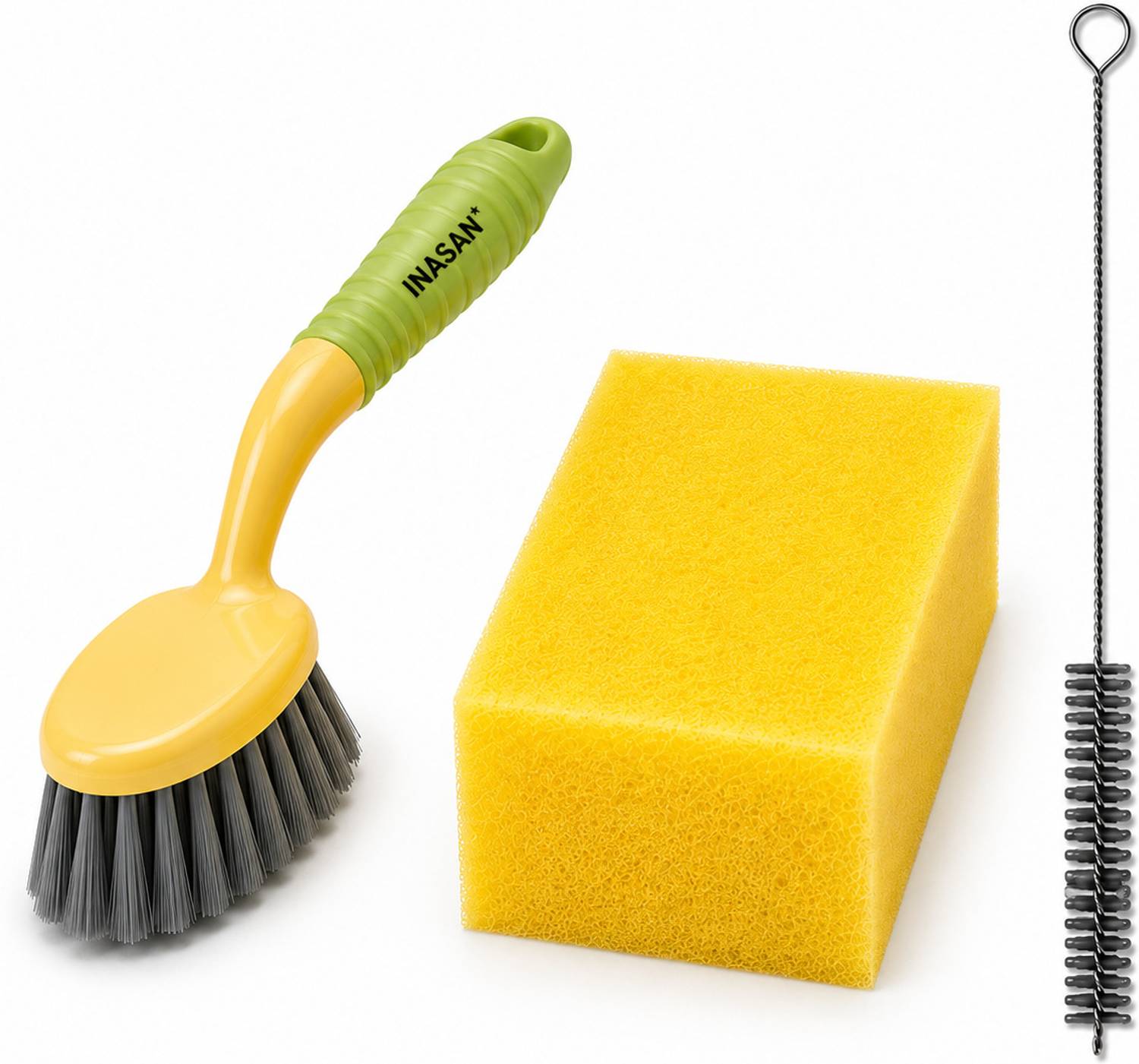 INASAN Sink Scrub Brush with Sponge & Drain Cleaning Brush Set Plastic Wet and Dry Brush — Cleaning Tools