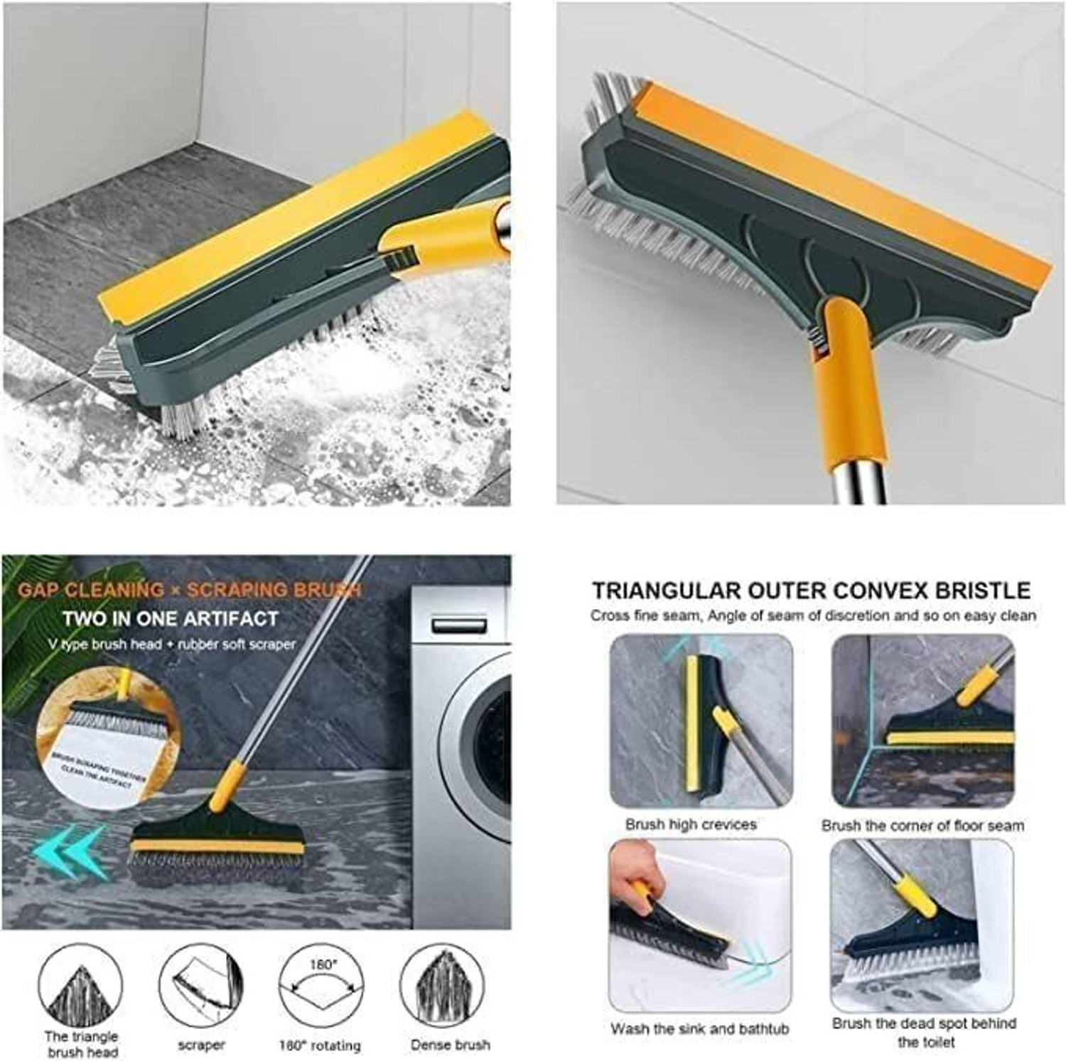 Image of On cart 3 in 1 Tiles cleaning Floor Scrub Brush Microfibre Wet and Dry Brush