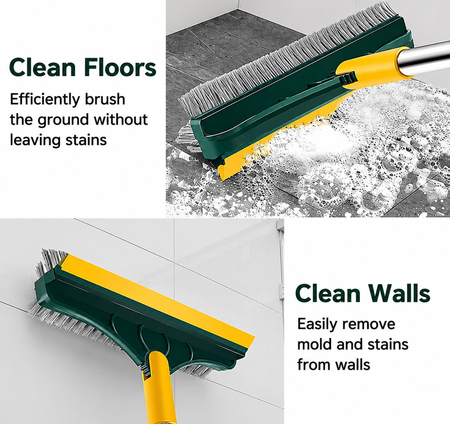 Image of AABRION 3 in 1 | 120 Degree Rotating Floor Scrub Brush With Long Handle And Squeegee Polypropylene Wet and Dry Brush