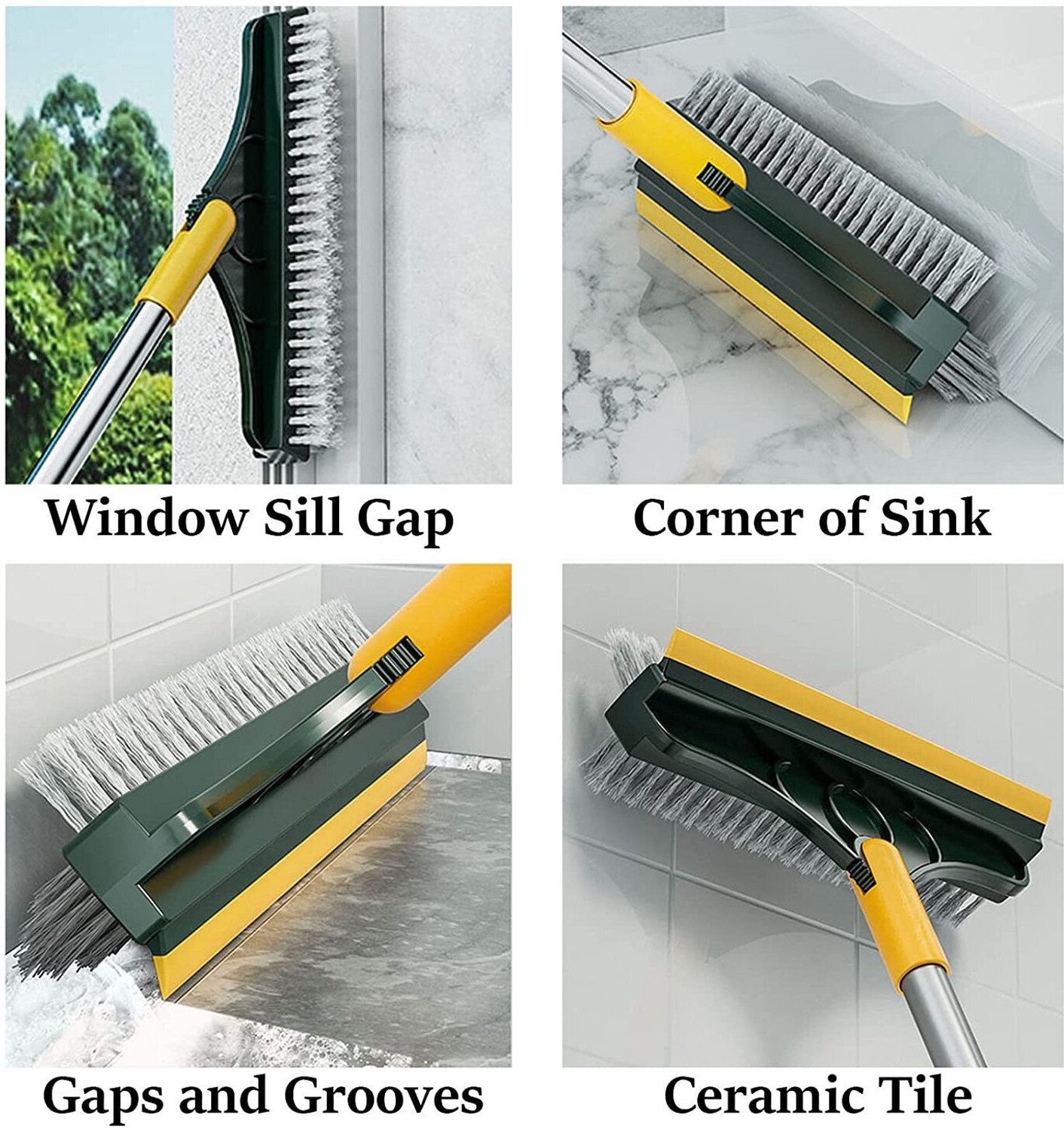 Image of Deoxys 3 in 1 Cleaning Scrub Brush Multifunction Grout Brush Scrape with Long Handle Polyester Wet and Dry Brush