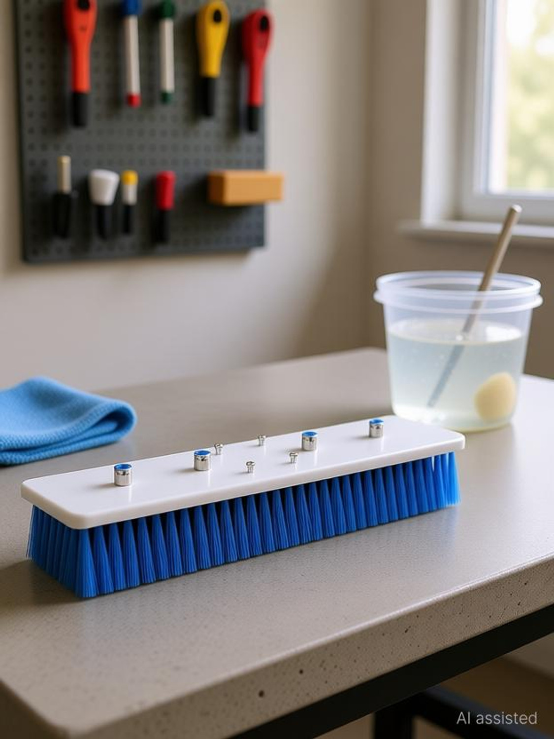 Image of balajiecom Solar Panel Cleaning Brush Compatible with 3 /4 /6 /8.4MTR Kit,Plastic (Brush Only) Nylon Wet and Dry Brush (Blue, White)