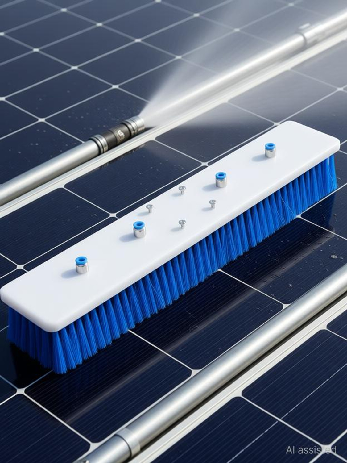 Image of balajiecom Solar Panel Cleaning Brush Compatible with 3 /4 /6 /8.4MTR Kit,Plastic (Brush Only) Nylon Wet and Dry Brush (Blue, White)