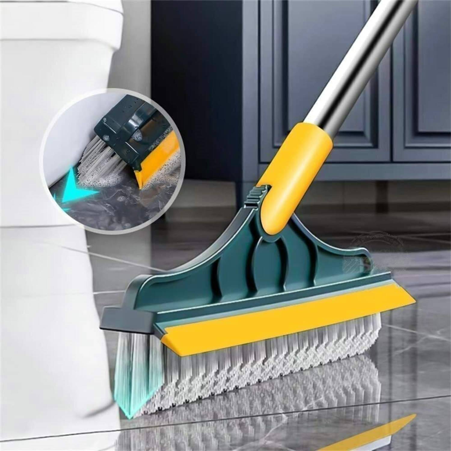 BEYKURY 2 in 1 Floor Cleaning Brush with Wiper with Long Handle Fiber, Plastic Wet and Dry Brush
