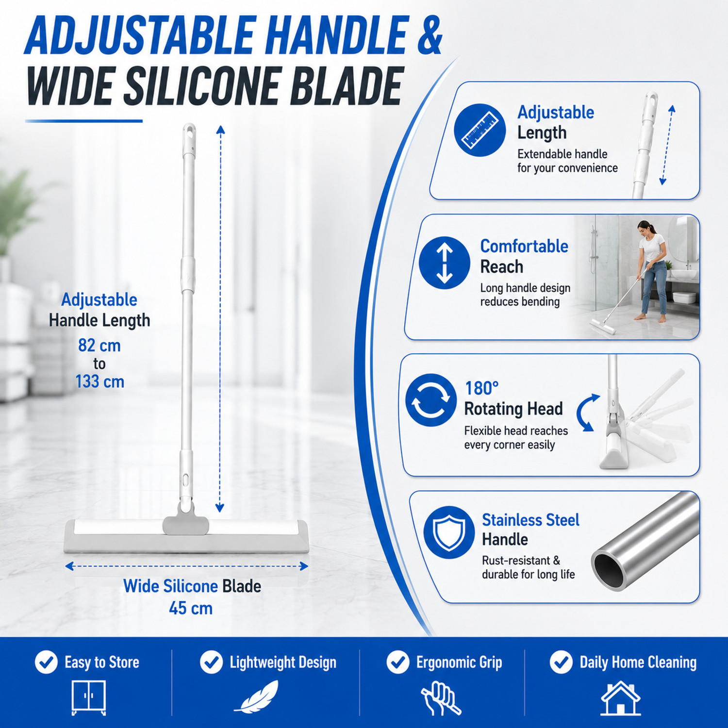 Image of JHWOQU 180 Rotating Silicone Floor Wiper, Magic Broom for Bathroom,Floor Cleaning Silicone Wet and Dry Brush