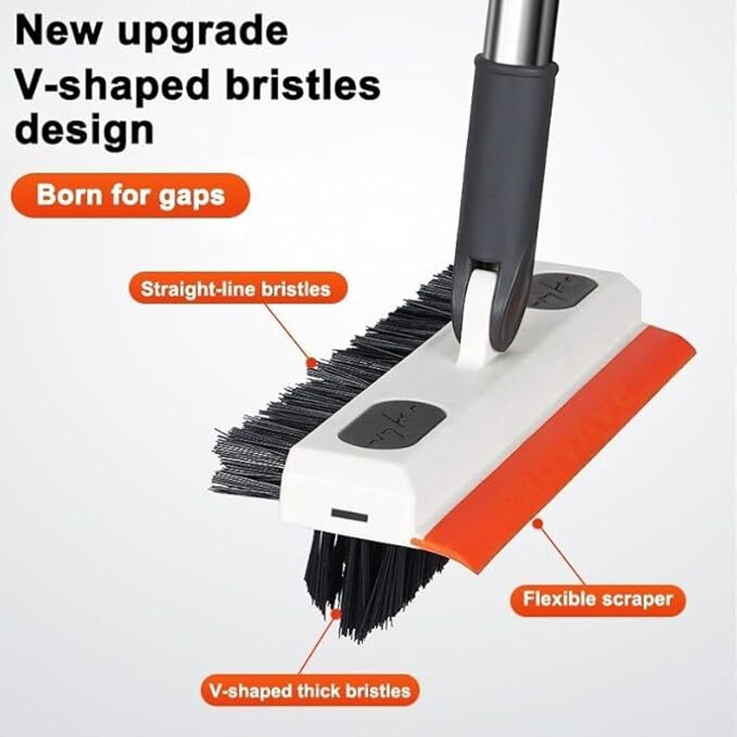 Image of ONEFLESH Bathroom Cleaning Brush 3-in-1 Long Handle Floor Wiper 180 Rotate HeavyDuty(AA) Plastic, Silicone Wet and Dry Brush