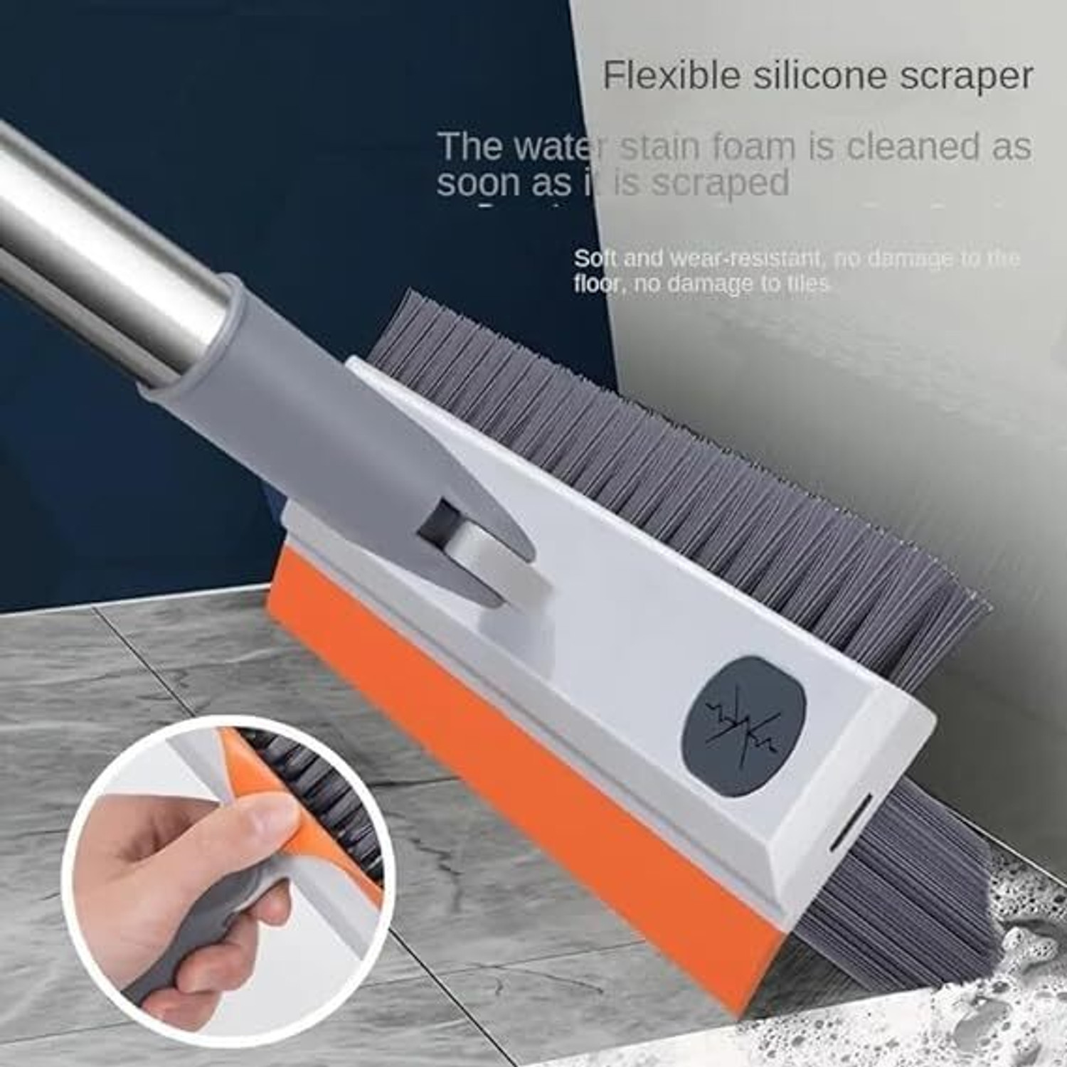 Image of ONEFLESH Bathroom Cleaning Brush 3-in-1 Long Handle Floor Wiper 180 Rotate HeavyDuty(AA) Plastic, Silicone Wet and Dry Brush