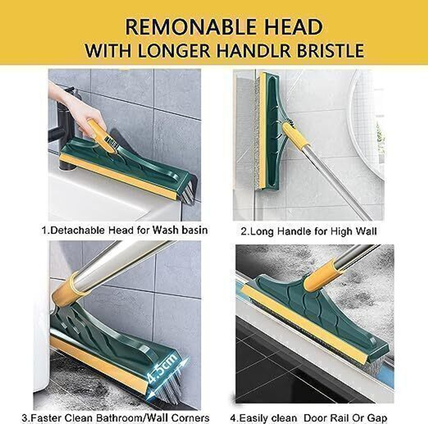 Image of LUHI 2 in 1 Bathroom Cleaning Brush Wiper Tiles Cleaning Bathroom Brush Plastic Wet and Dry Brush (Green)