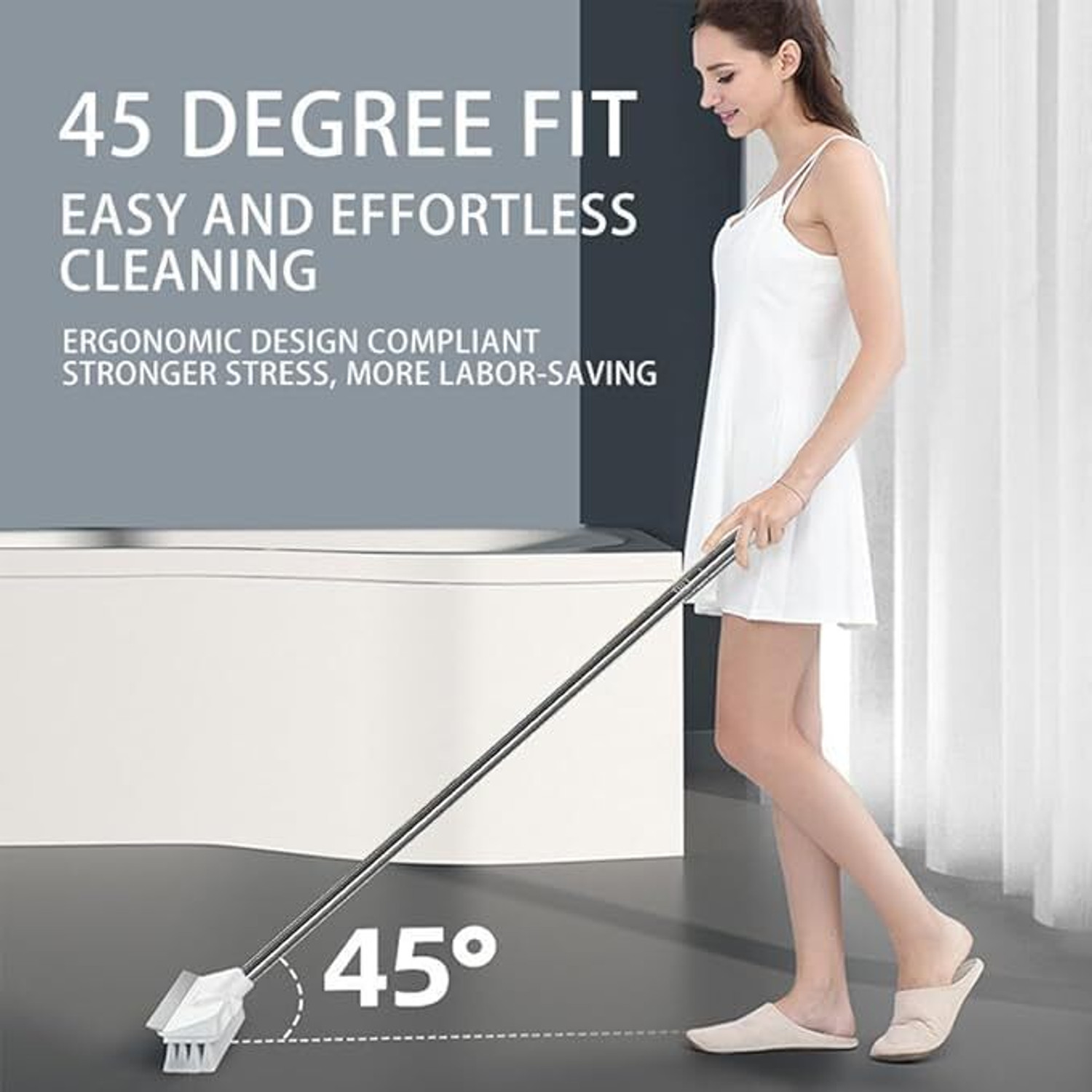 Image of VALLIANZ Multifunctional 2 in 1 Bathroom Cleaning Brush with Long Handle Microfibre Wet and Dry Brush