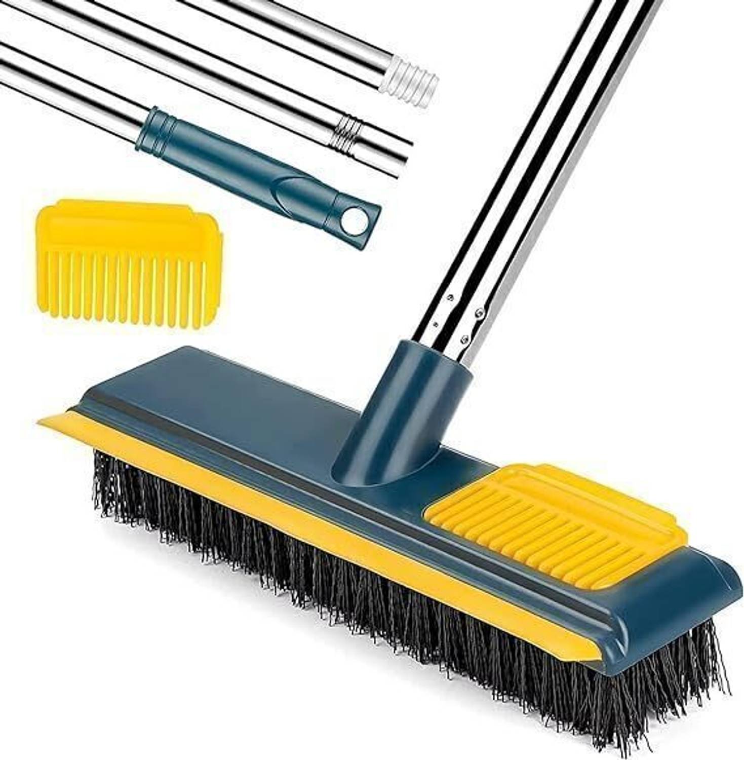 Moxtiza 2 in 1 Scrape Floor Scrubbing Brush Bathroom Cleaner Brushes Long Handle Microfibre Wet and Dry Brush — Cleaning Tools