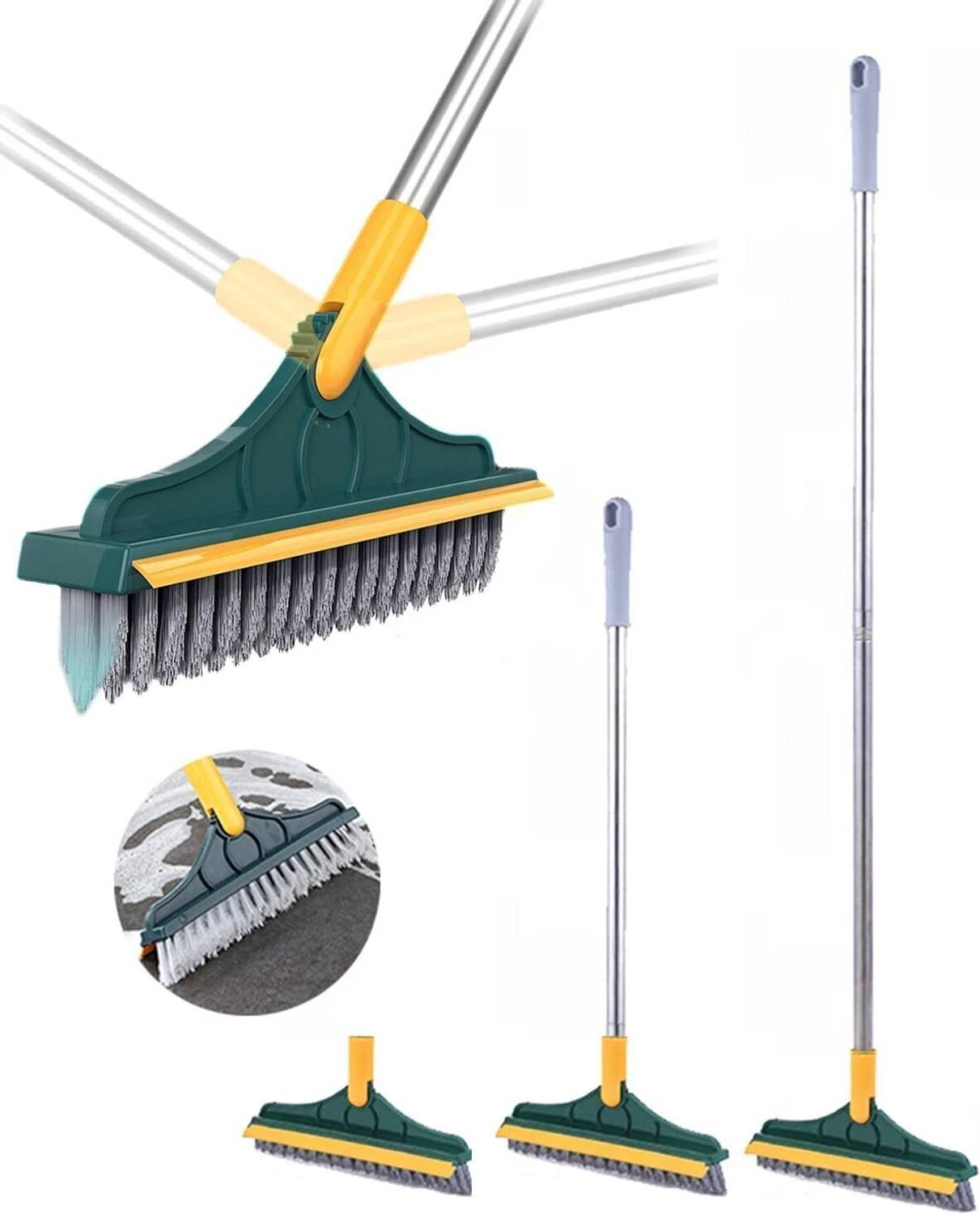 ACLIX Floor Scrub Brush with Squeegee, Floor Brush Scrubber with Long Handle Microfibre Wet and Dry Brush
