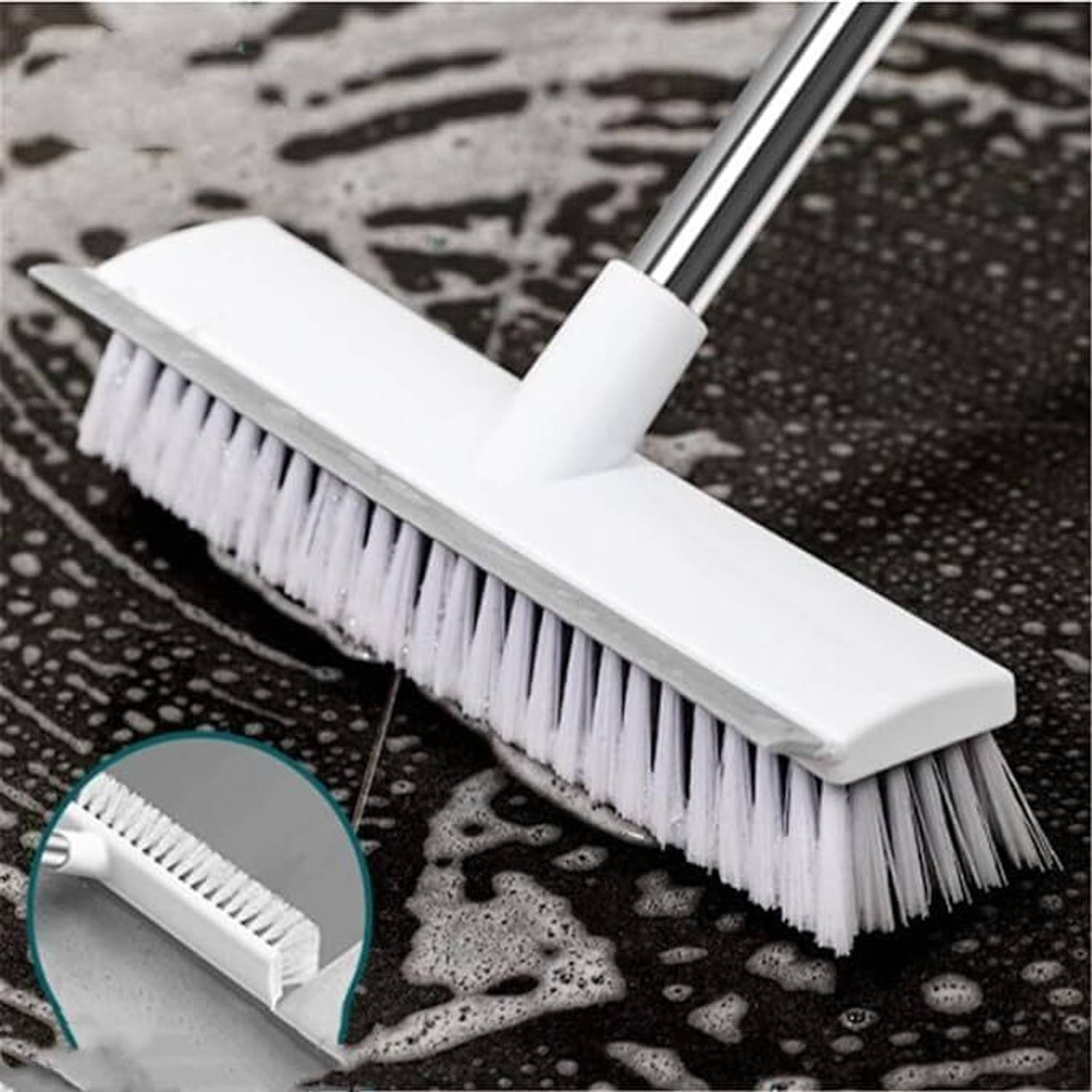 ADP TRADERS 2 in 1 Tile Cleaning Brush Bathroom Floor Scrub with Long Handle Rotatable Brush Microfibre Wet Brush