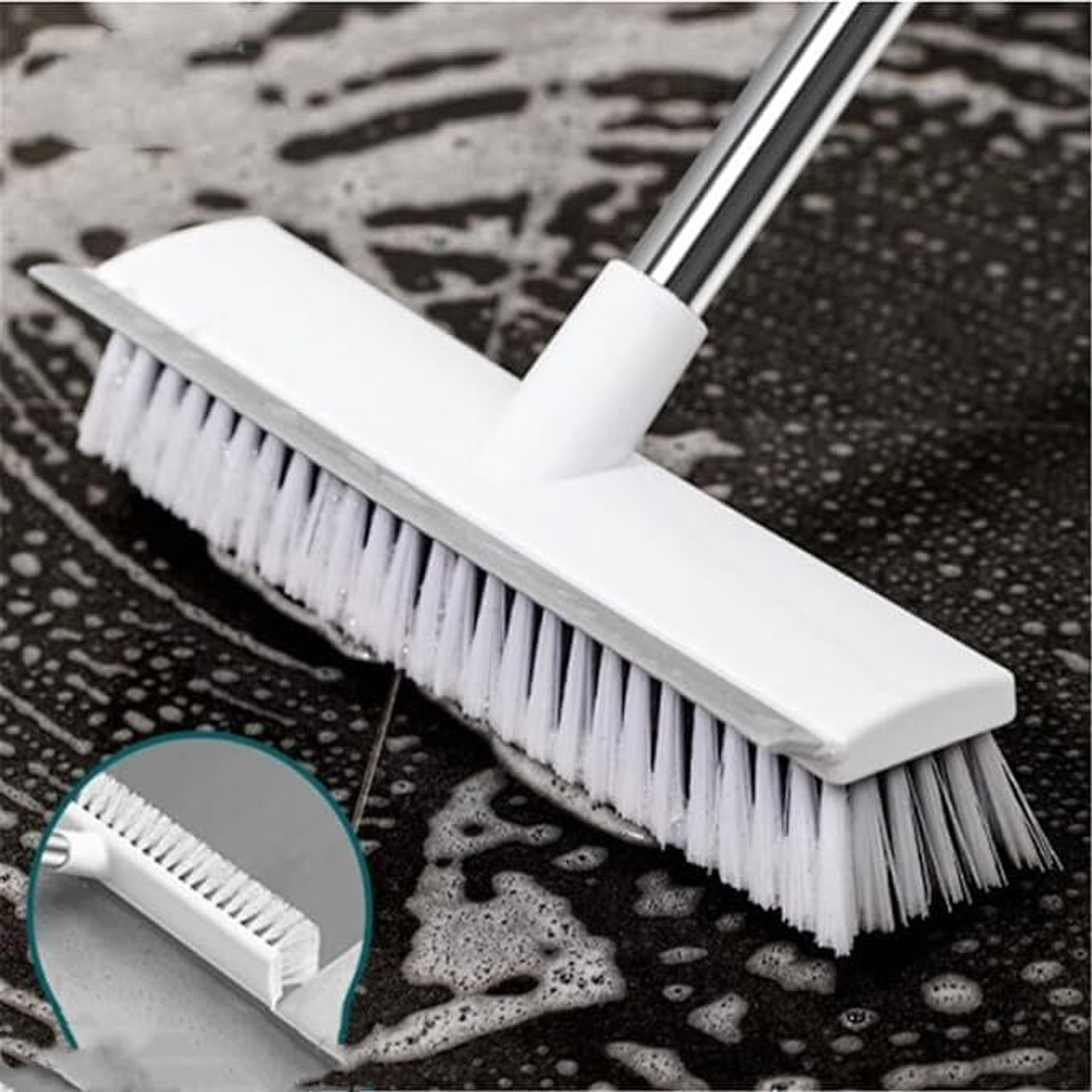 Image of VALLIANZ Multifunctional 2 in 1 Bathroom Cleaning Brush with Long Handle Microfibre Wet and Dry Brush