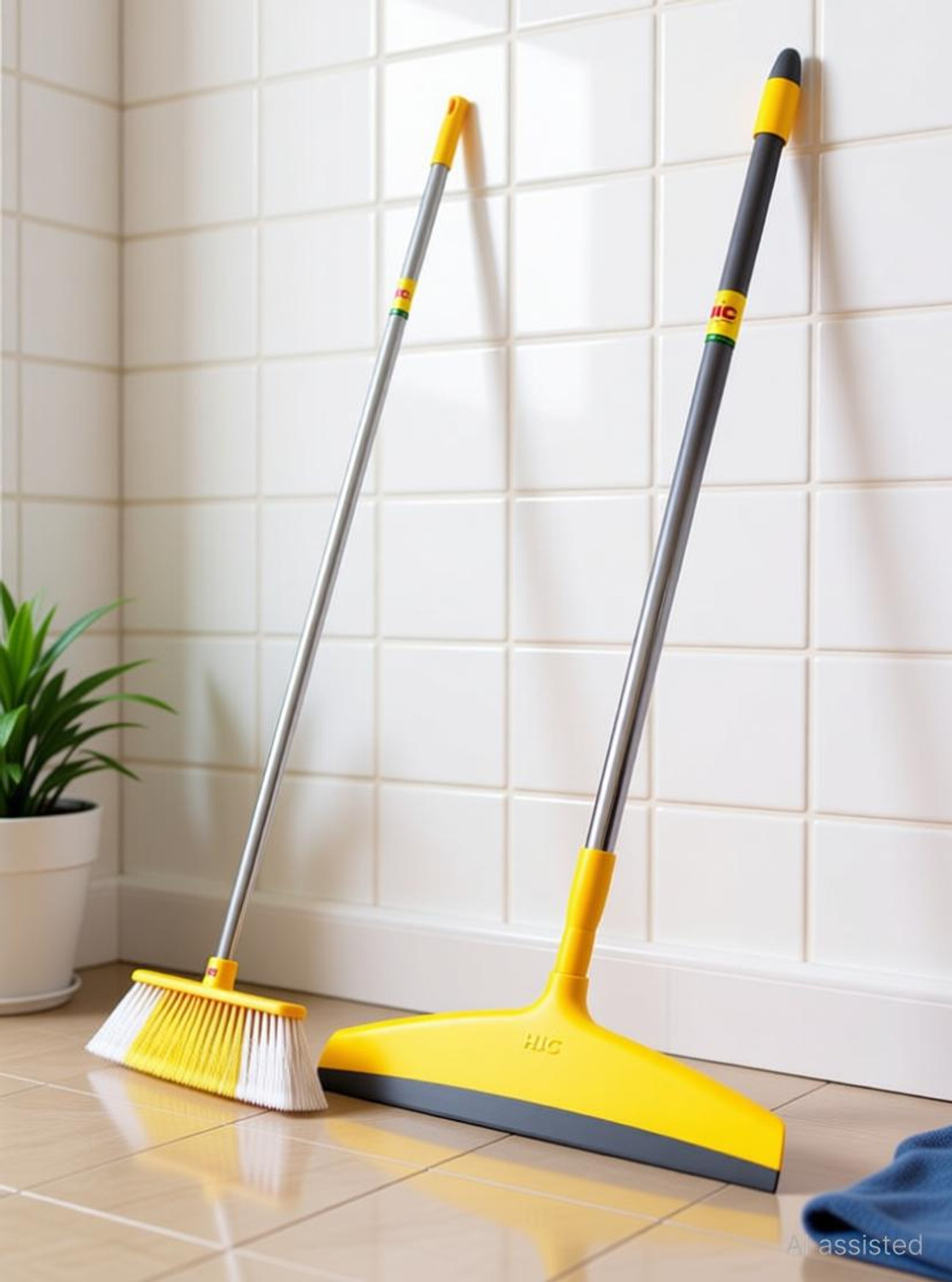 HIC Floor Broom/Brush with Floor Wiper with Extendable & Strurdy Rod Tough Bristels Fiber Wet and Dry Brush