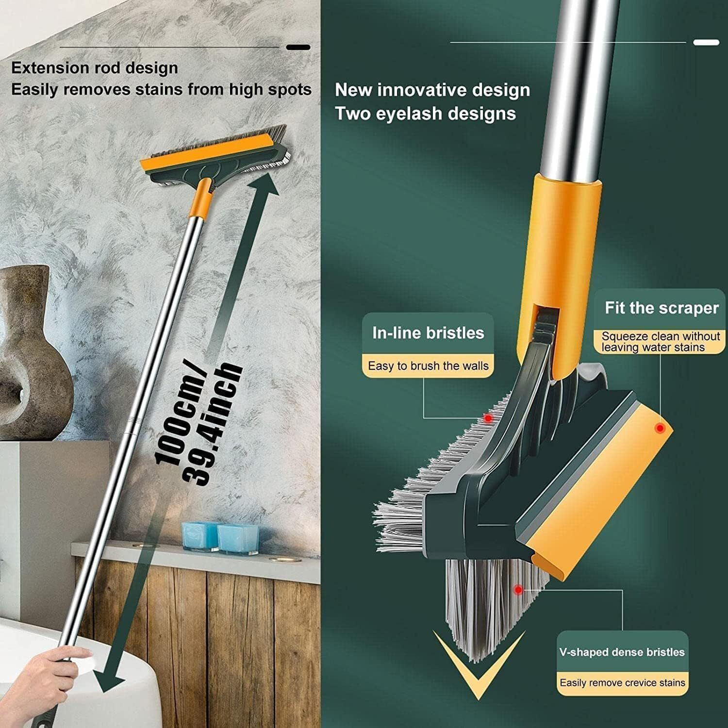 Image of AABRION 3 in 1 | 120 Degree Rotating Floor Scrub Brush With Long Handle And Squeegee Polypropylene Wet and Dry Brush
