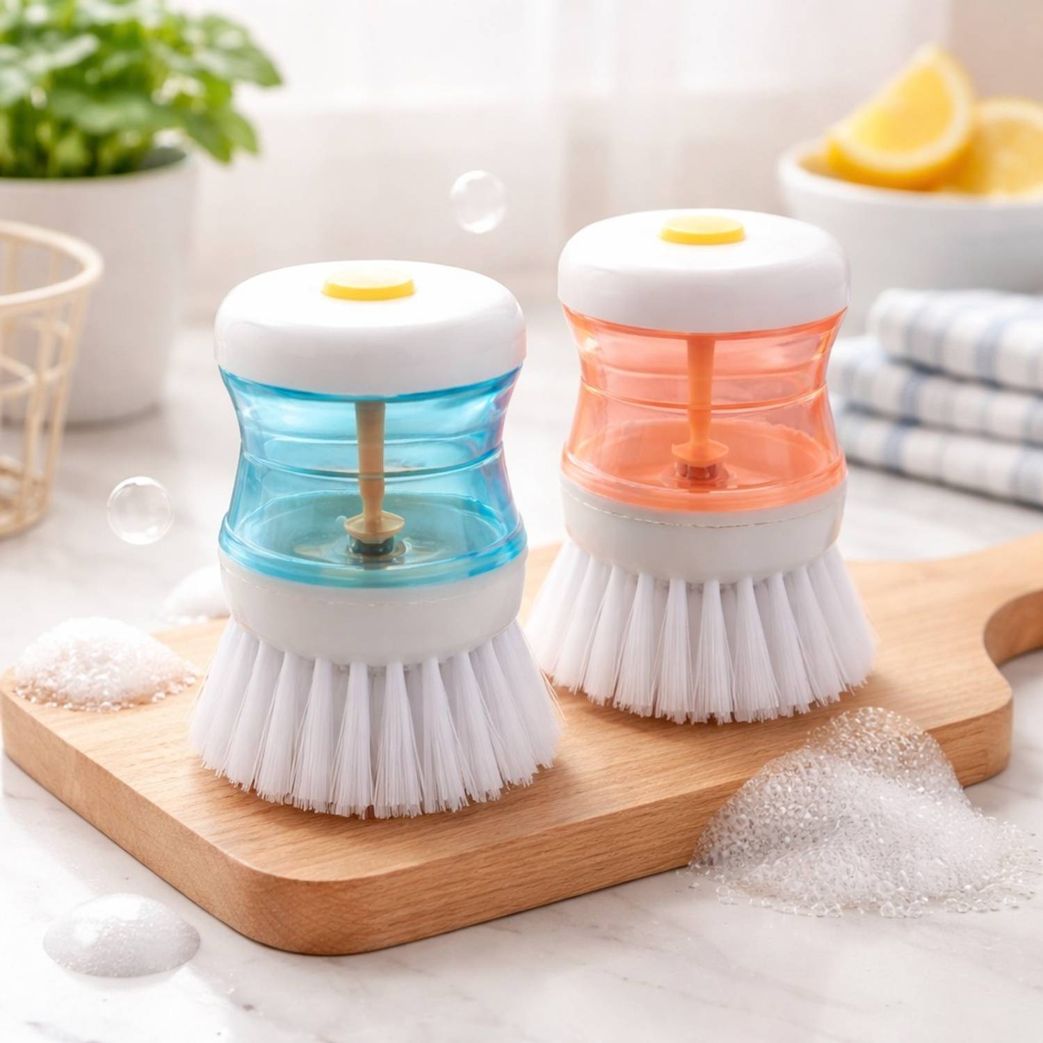 AARADHYAM Self-Dispensing Plastic Dish and Washbasin Cleaning Brush Liquid Soap Dispenser Plastic Dry Brush