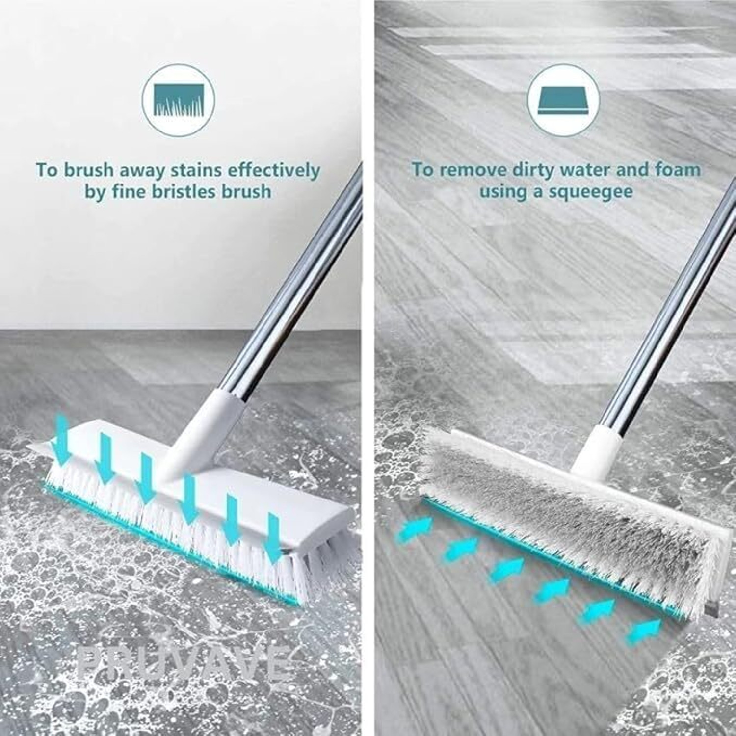 Image of VALLIANZ Multifunctional 2 in 1 Bathroom Cleaning Brush with Long Handle Microfibre Wet and Dry Brush