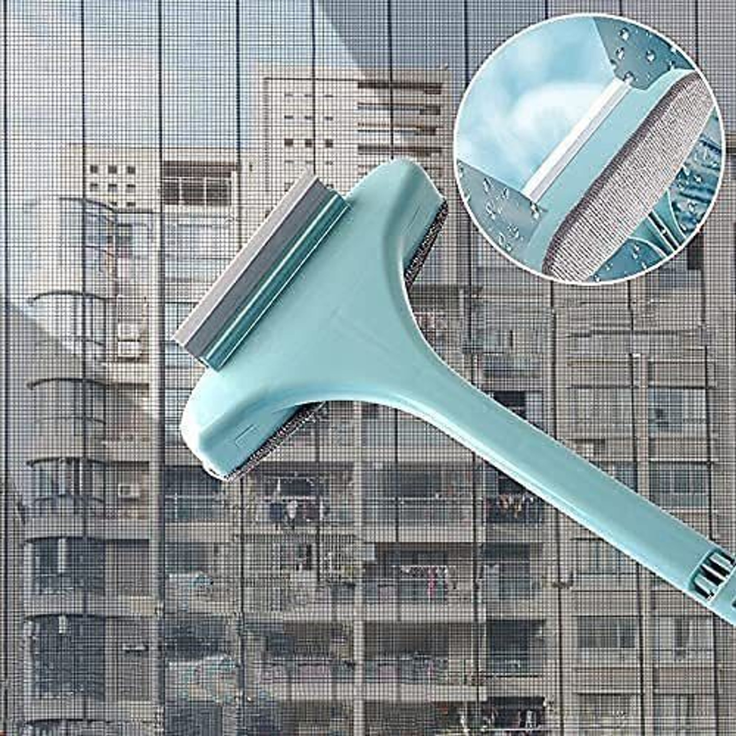 Image of JEFFDRA 2 in 1 Window Mesh Screen glass Cleaning brush Microfibre Wet and Dry Brush