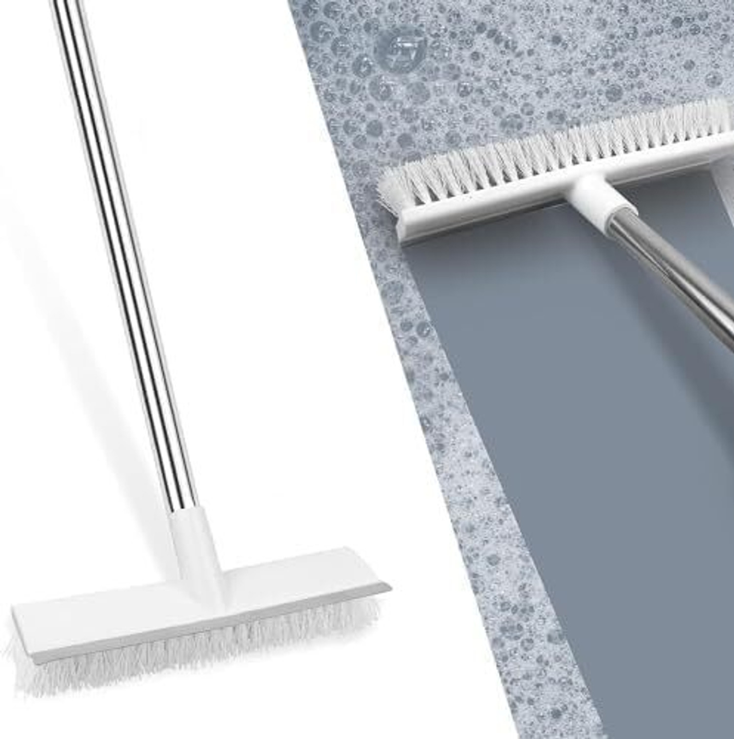 Image of ADP TRADERS 2 in 1 Tile Cleaning Brush Bathroom Floor Scrub with Long Handle Rotatable Brush Microfibre Wet Brush