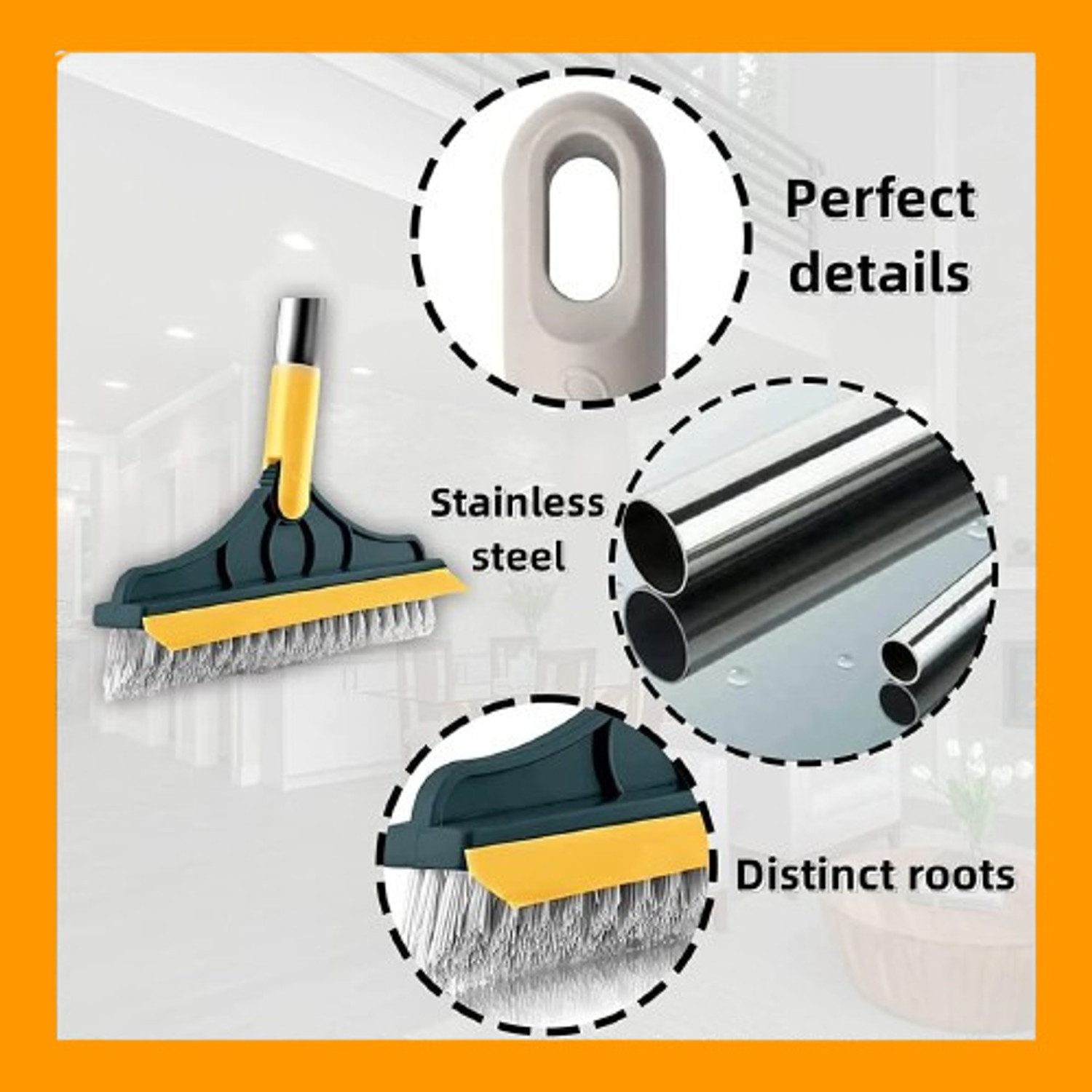 Image of ZARQITO Long Handle Broom Brush Fiber, Plastic Wet and Dry Brush