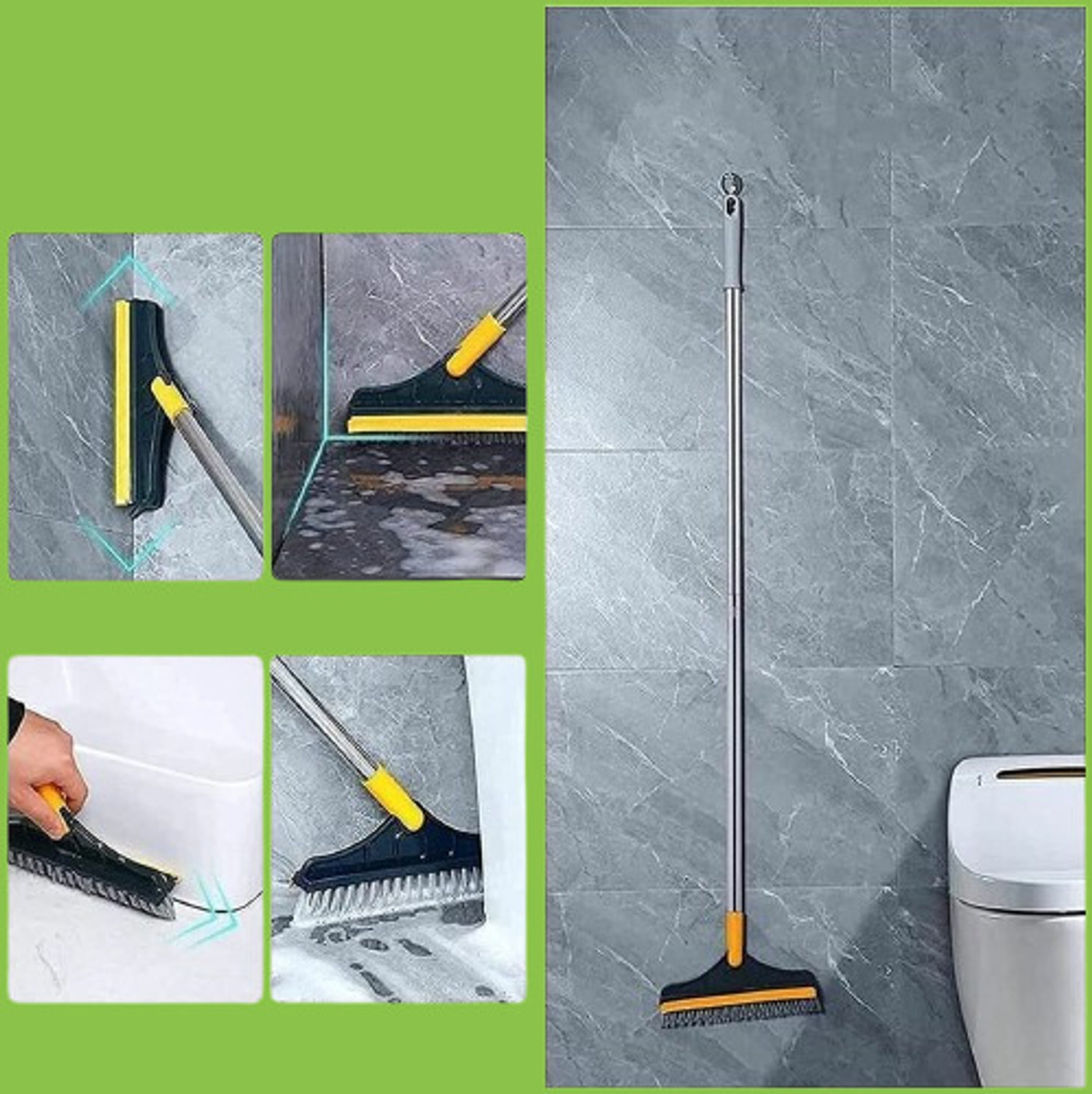 Image of ZARQITO Long Handle Broom Brush Fiber, Plastic Wet and Dry Brush
