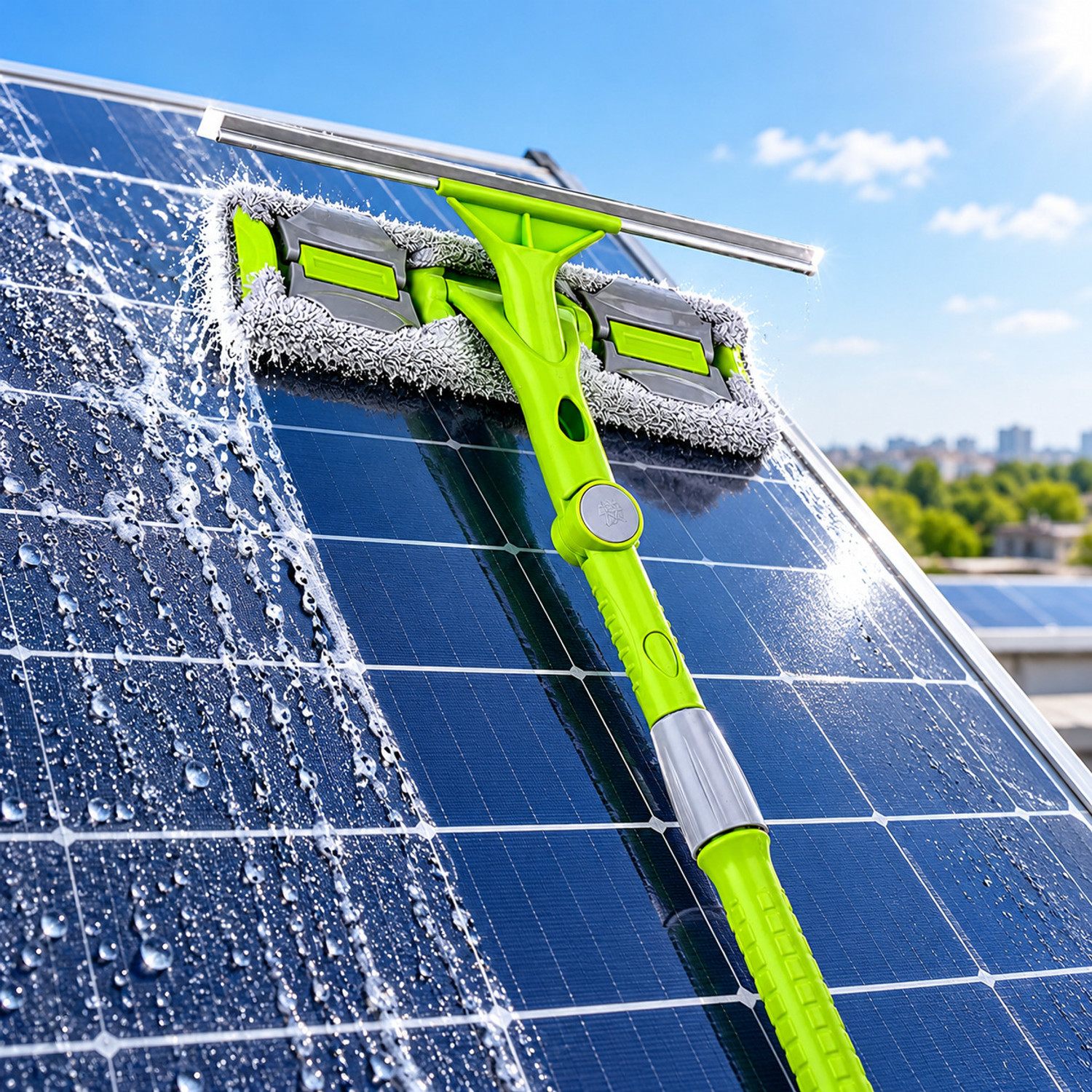 Image of SHREE SANT ENTERPRISE Solar Cleaning Brush Double-Sided Glass Cleaner with Adjustable Handle Plastic Wet and Dry Broom (Multicolor)