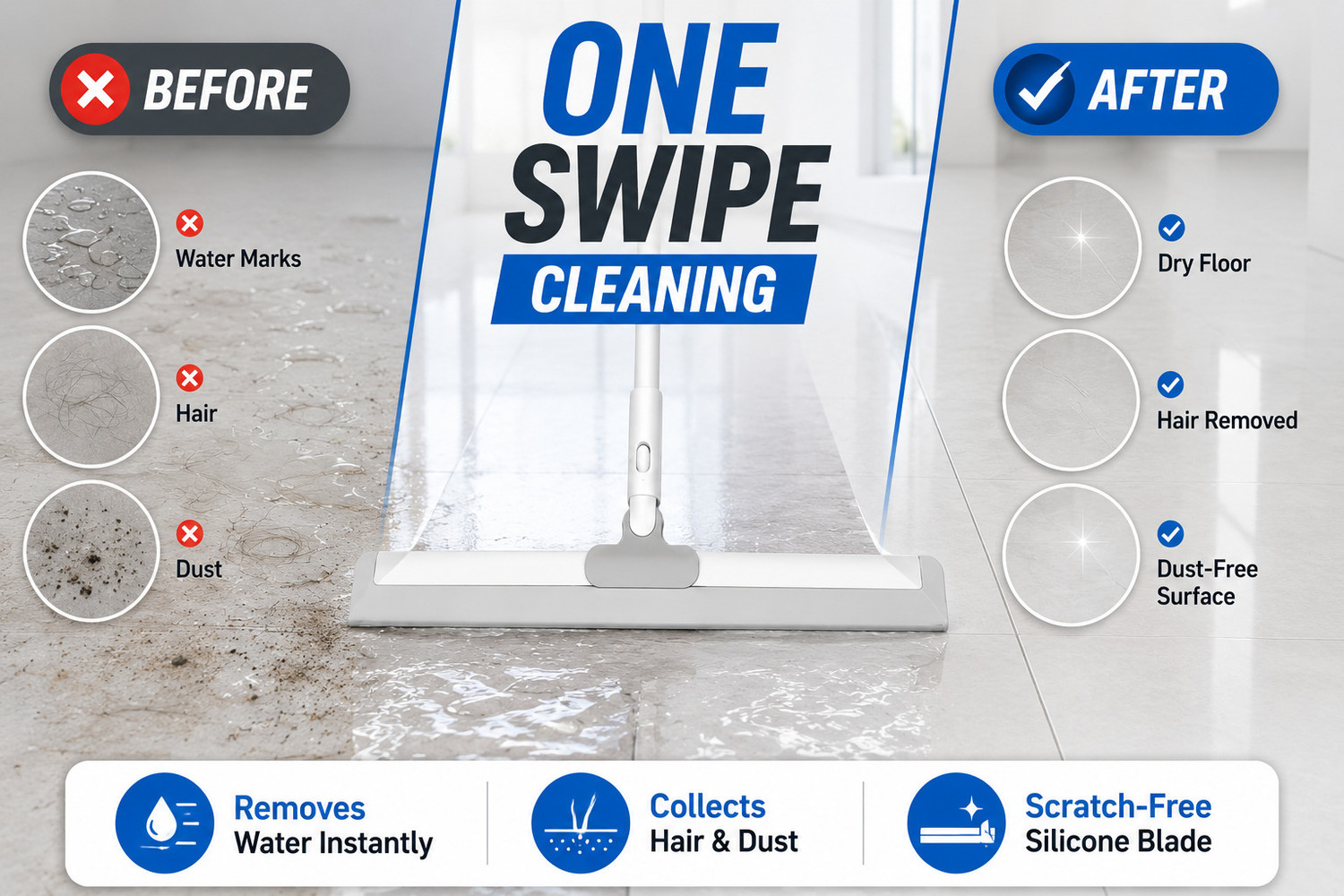 Image of JHWOQU 180 Rotating Silicone Floor Wiper, Magic Broom for Bathroom,Floor Cleaning Silicone Wet and Dry Brush
