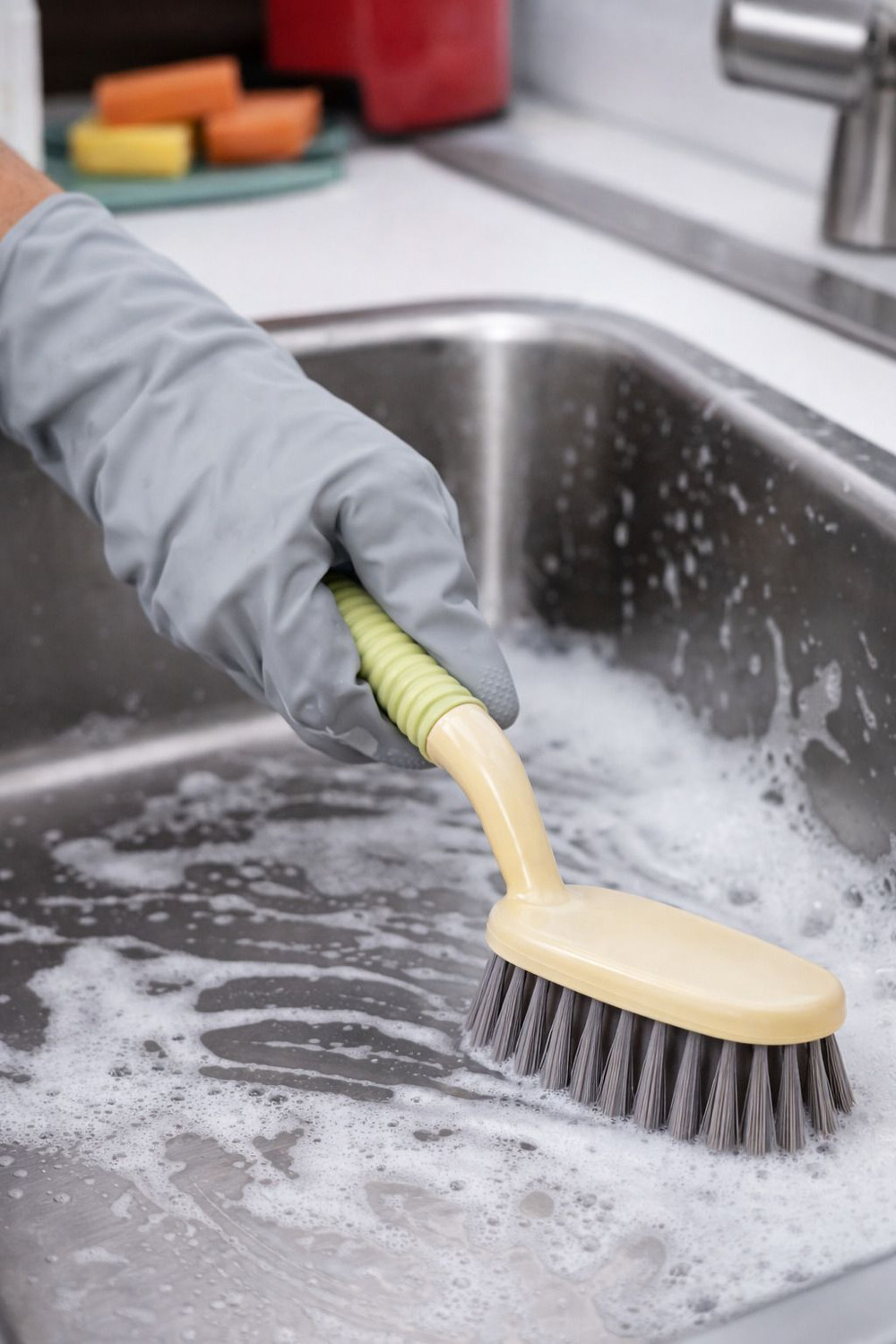 Image of INASAN Wash Basin Cleaning Plastic Brush with Small Scrubber, Multipurpose brush Plastic Wet and Dry Brush