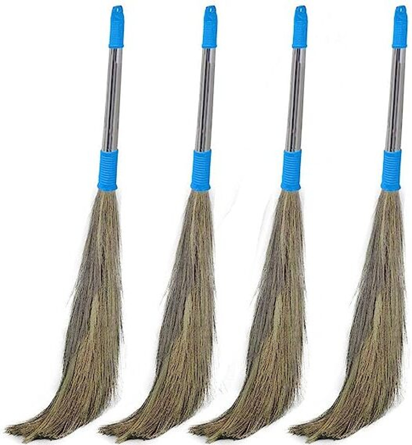 Image of Sahni Natural Grass broom with steel handle pack4 Grass Dry Broom