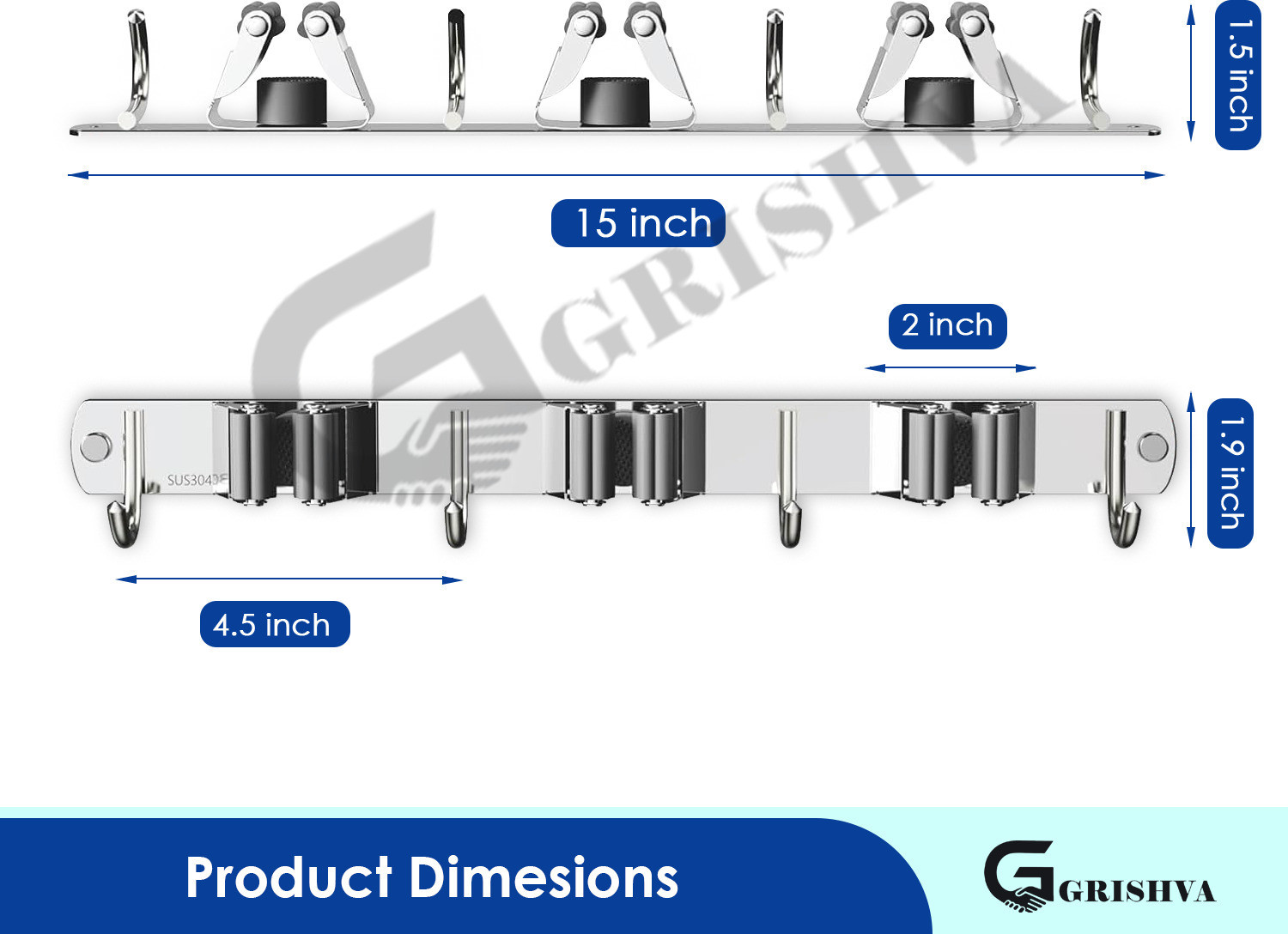 Image of GRISHVA Silver Stainless Steel Broom Holder