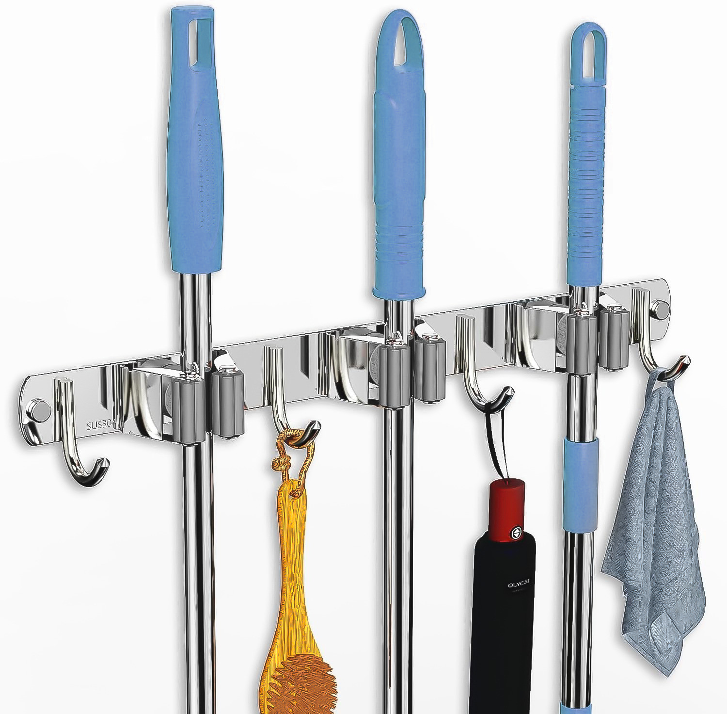 Image of GRISHVA Silver Stainless Steel Broom Holder