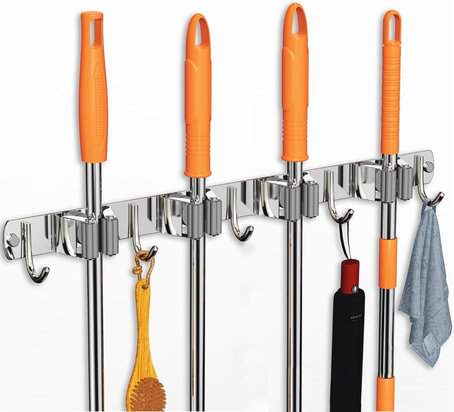 JIALTO Silver Stainless Steel Broom Holder