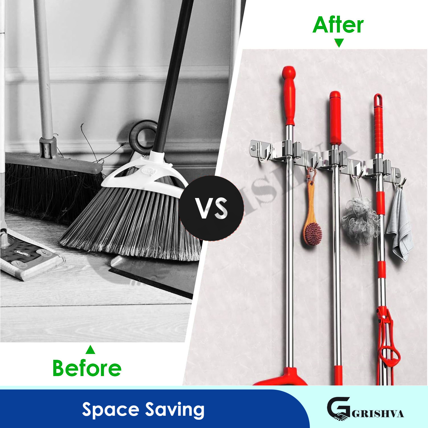 Image of GRISHVA Silver Stainless Steel Broom Holder