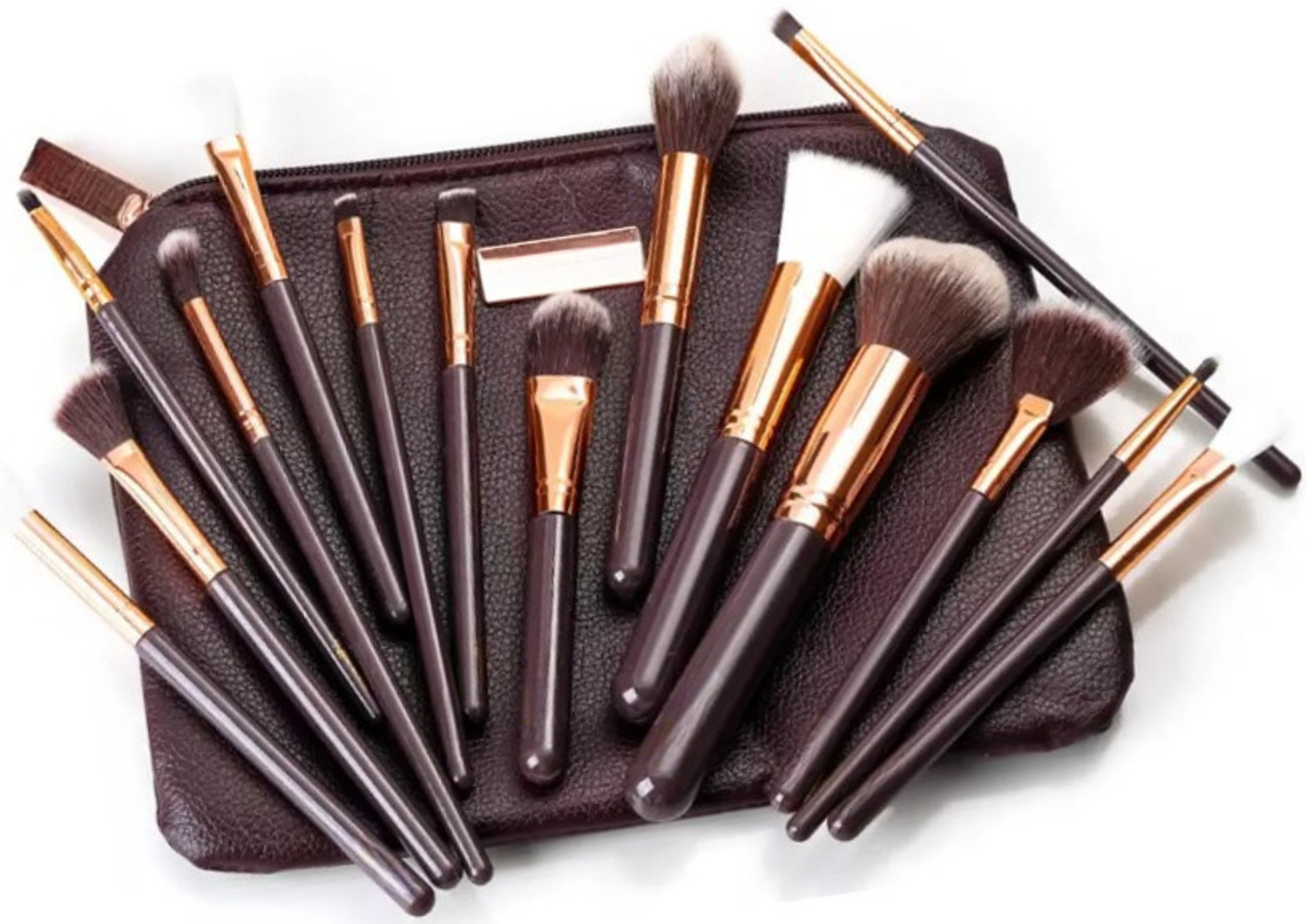 Image of URBANHUDA Makeup Brush Applicator with Premium Leather Pouch (Pack of 15)