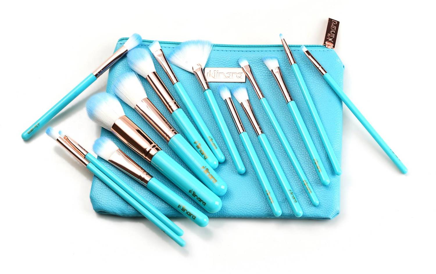 MINARA Makeup Brush Applicator Set of 15 with Premium Leather Pou