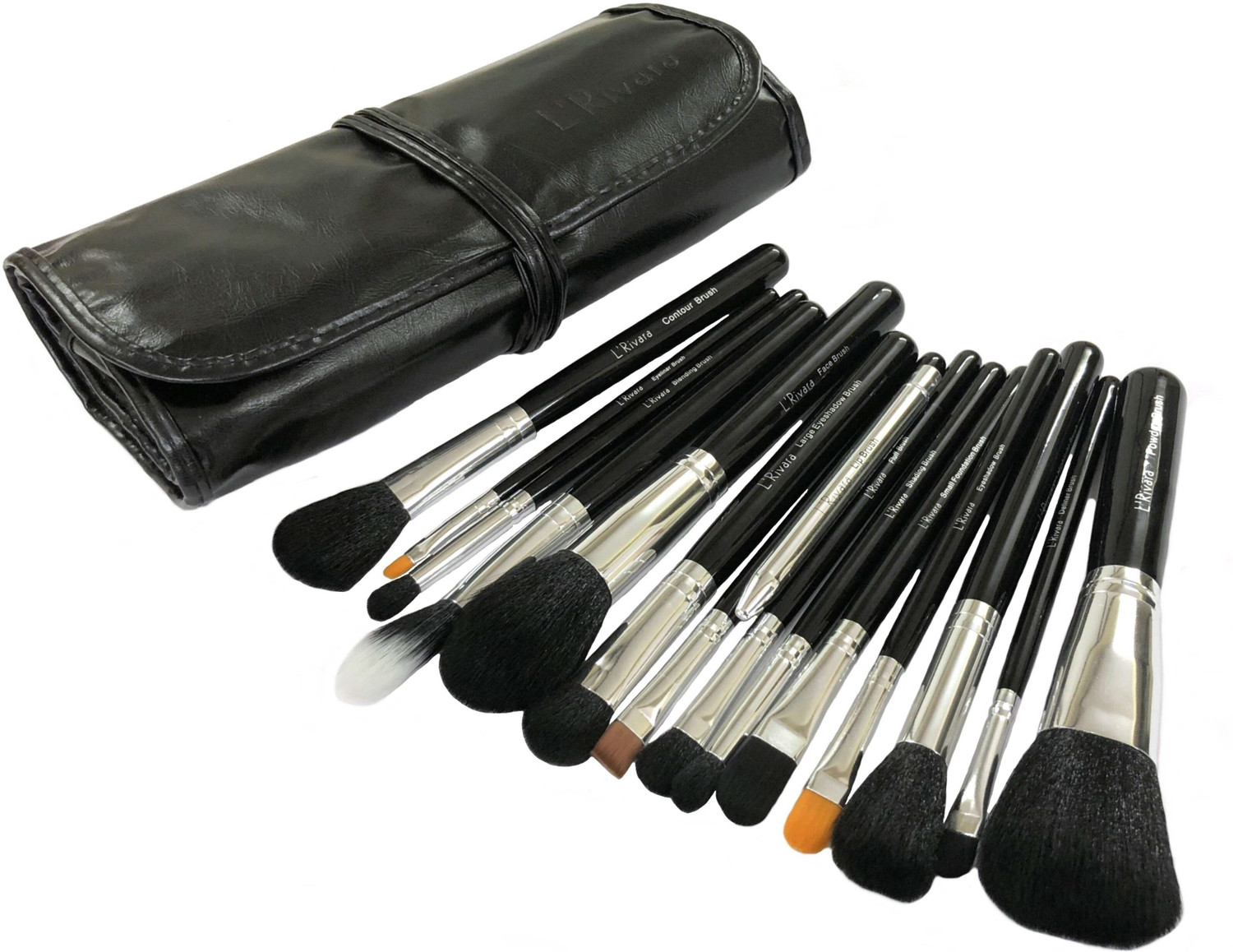 Image of L'Rivara 15 Piece Makeup Brush Set with PU Leather Case