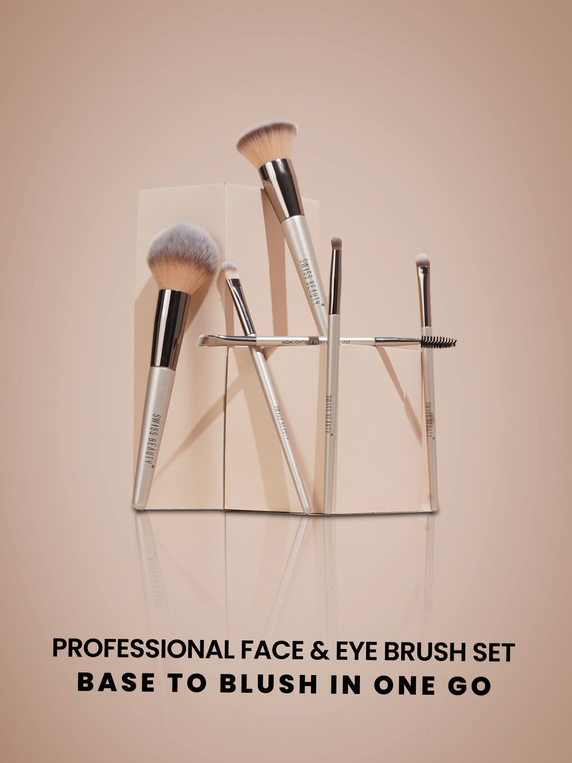 Image of SWISS BEAUTY Professional Makeup Brush Set | 6 Pcs Synthetic Bristles | Face Eye Tools