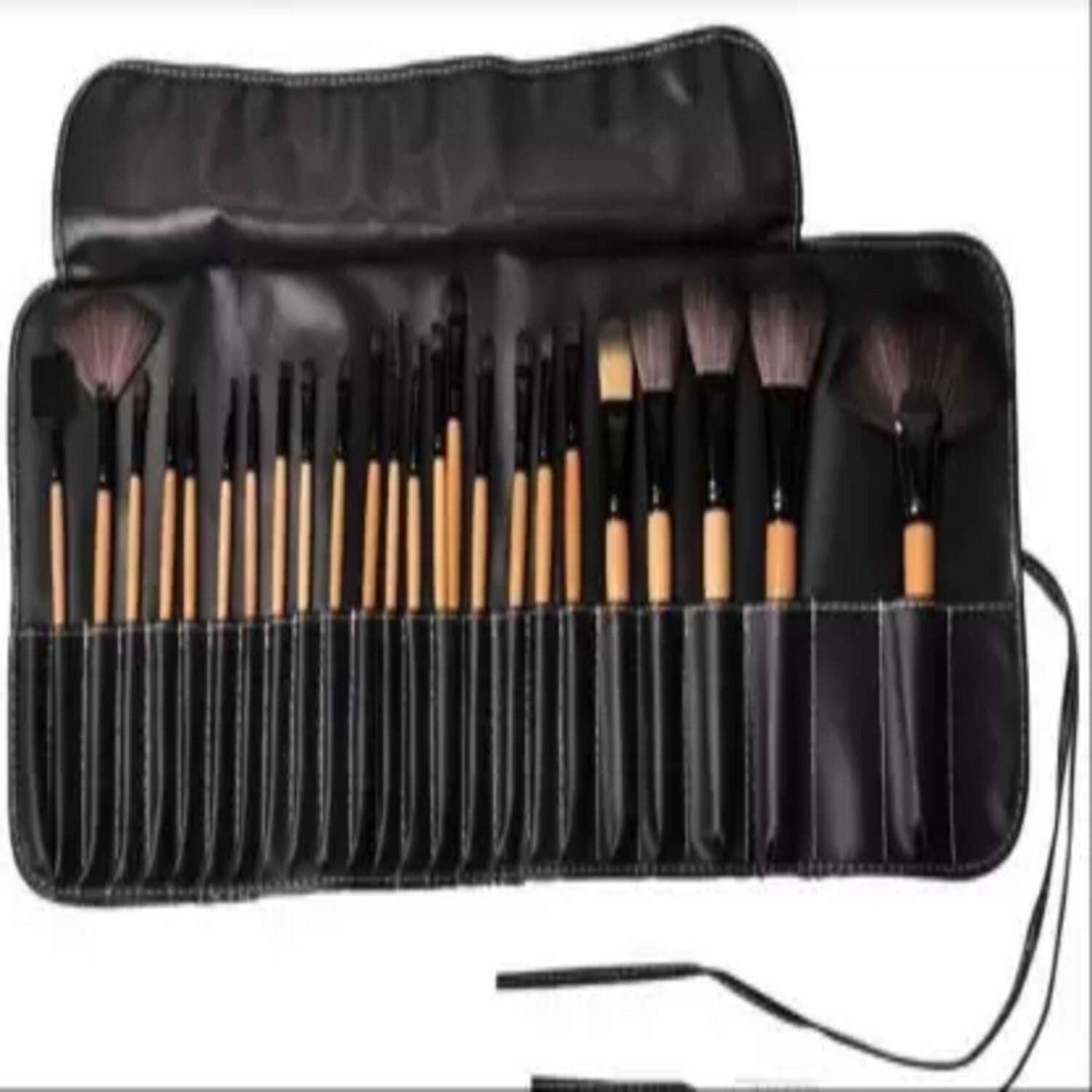 PLESSIS 24 pc Makeup Brush Set With Leather Pouch- black Pack of