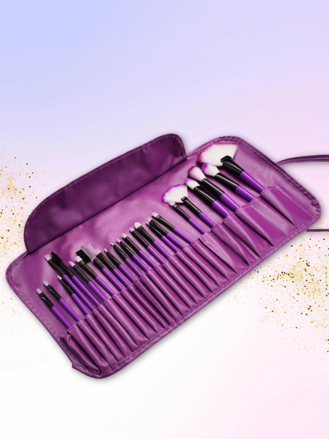 Image of MINARA Professional Make Up Brushes Set With Leather Storage Pouch (Set of 24) - Purple
