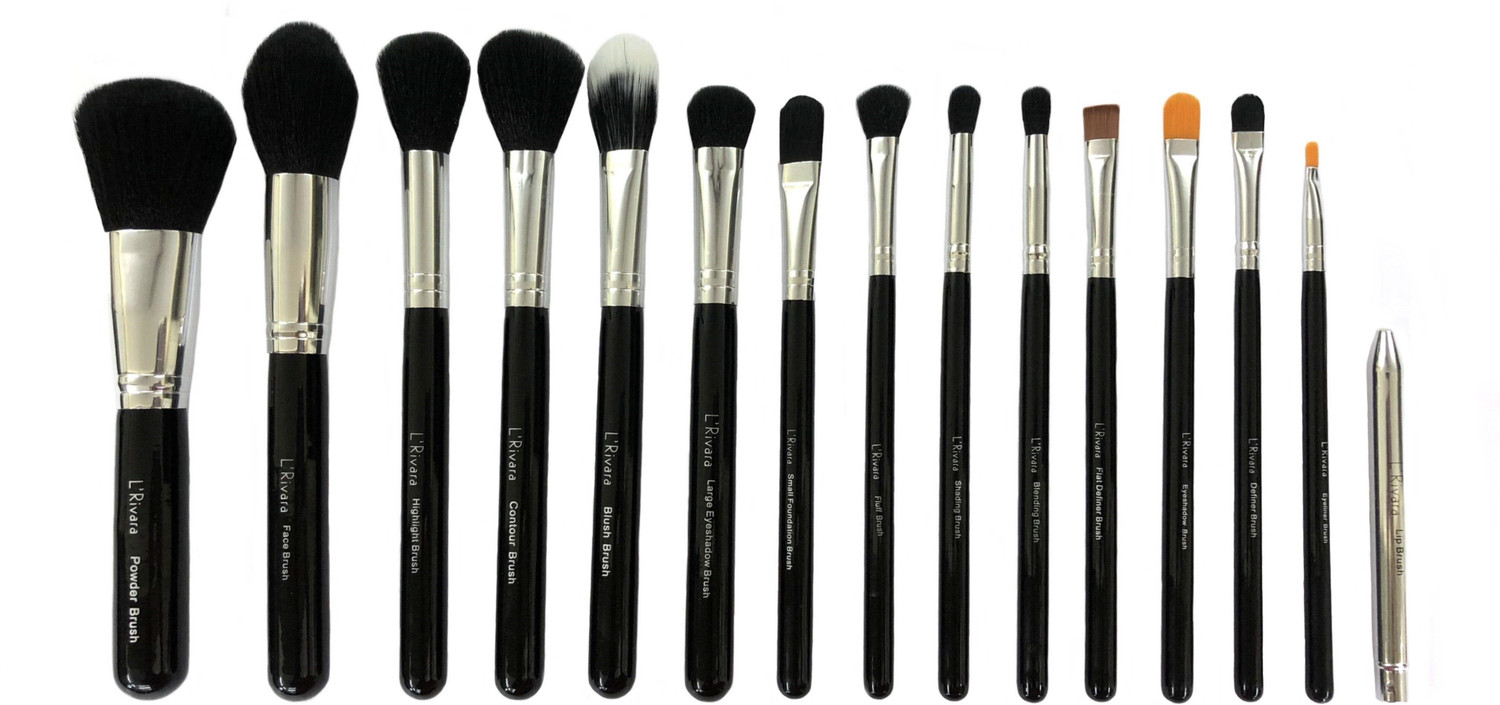 Image of L'Rivara 15 Piece Makeup Brush Set with PU Leather Case