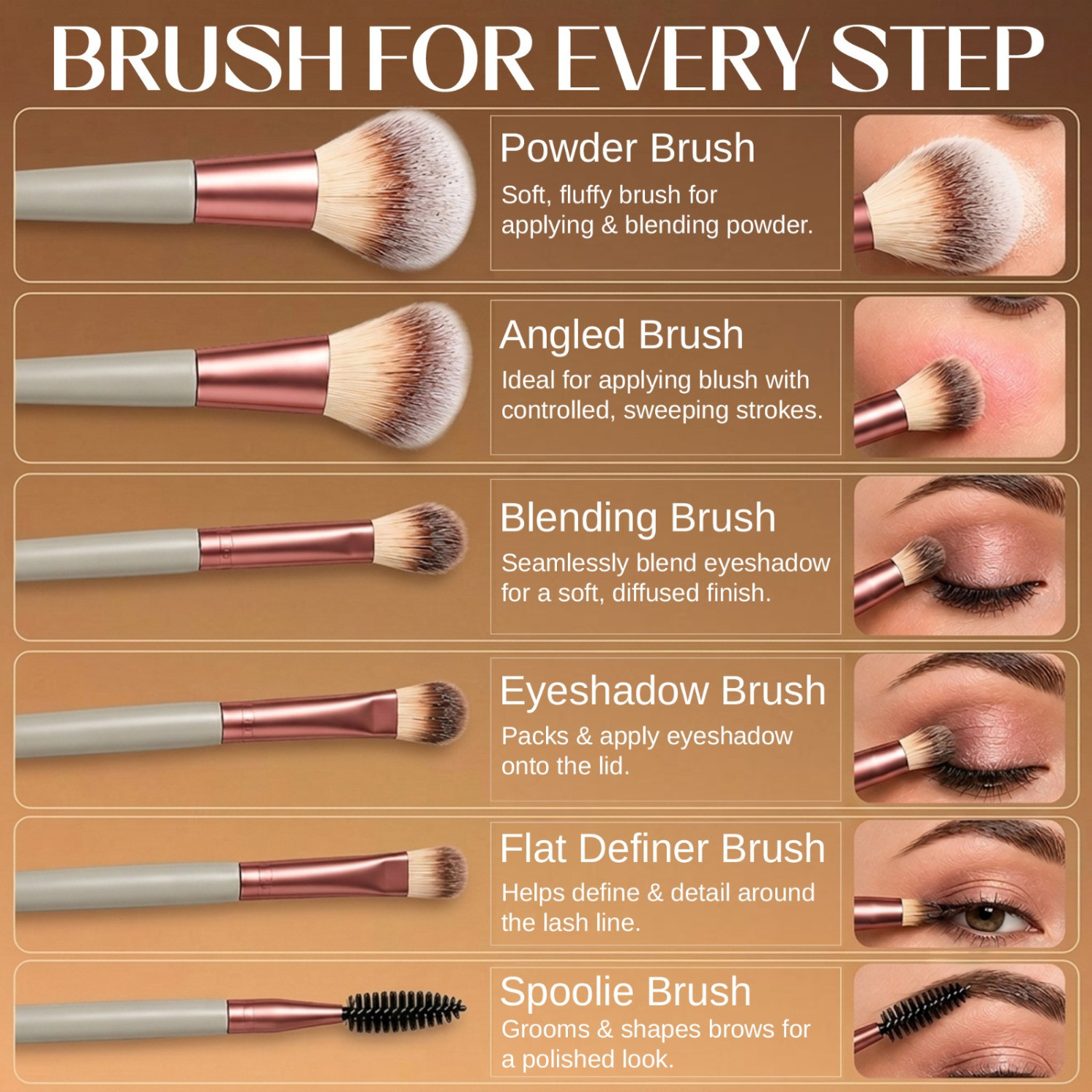 Image of HUDA CRUSH 6 in 1 Brush Set-Synthetic Bristle, Easy Blending, Face & Eye Makeup Brushe Set