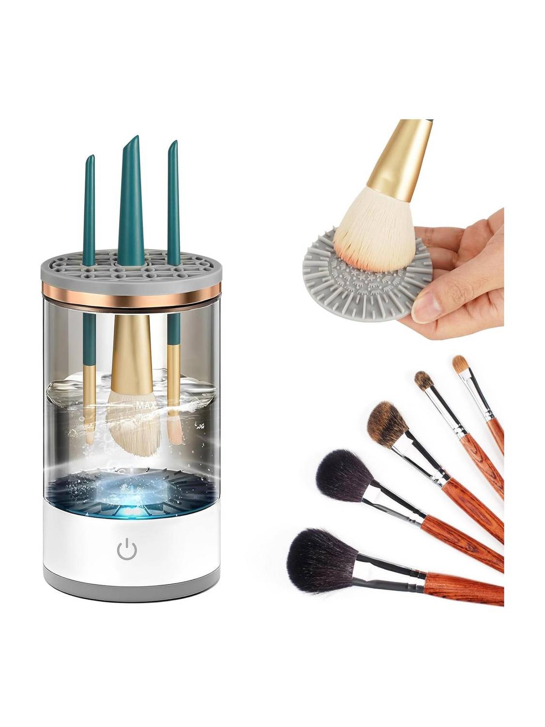 Alpyog Electric Makeup Brush Cleaner Quick Washer with Rubber Collars Brush Washer